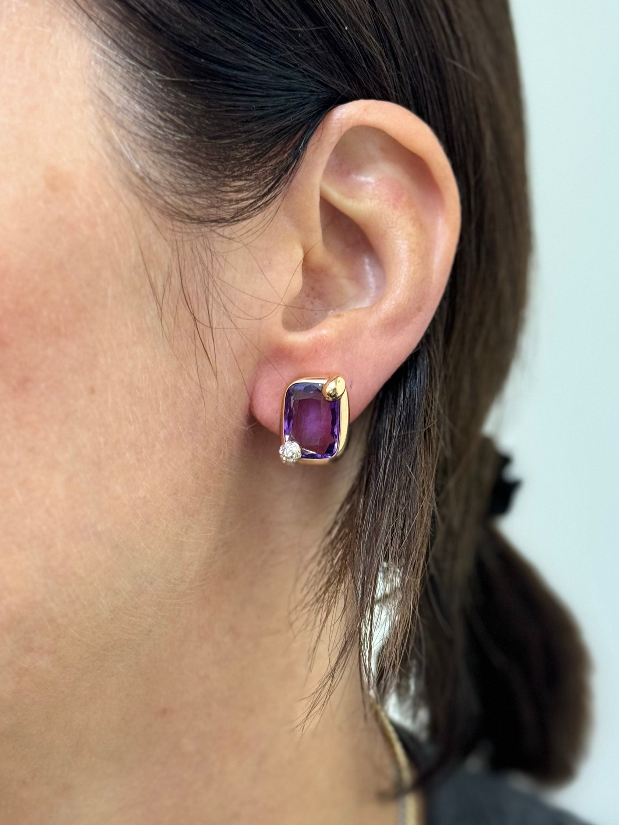 Pomellato Ritratto Gold Amethyst Diamond Earrings