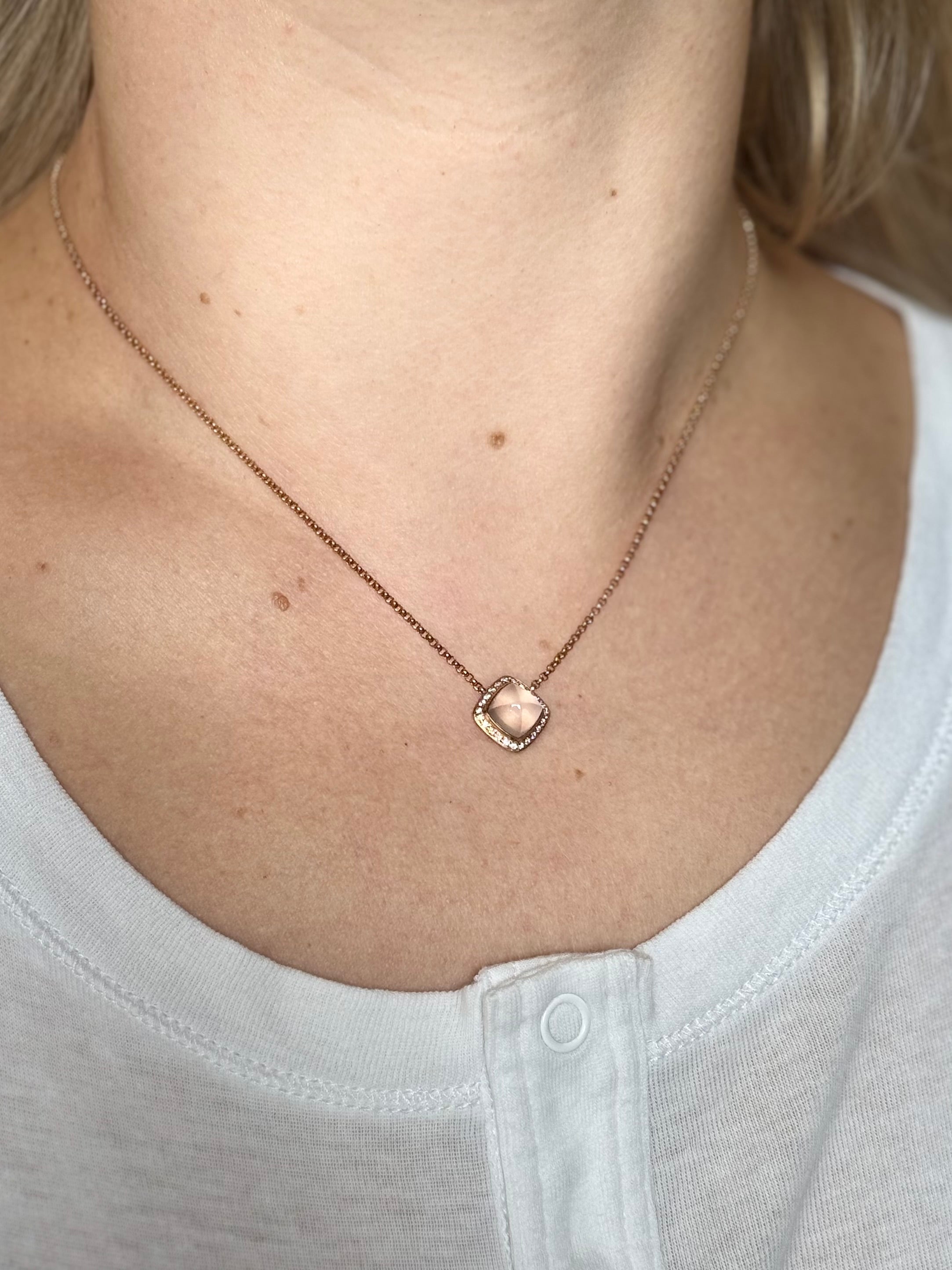 Fred Pain de Sucre Rose Gold Quartz Diamond Medium Model Necklace