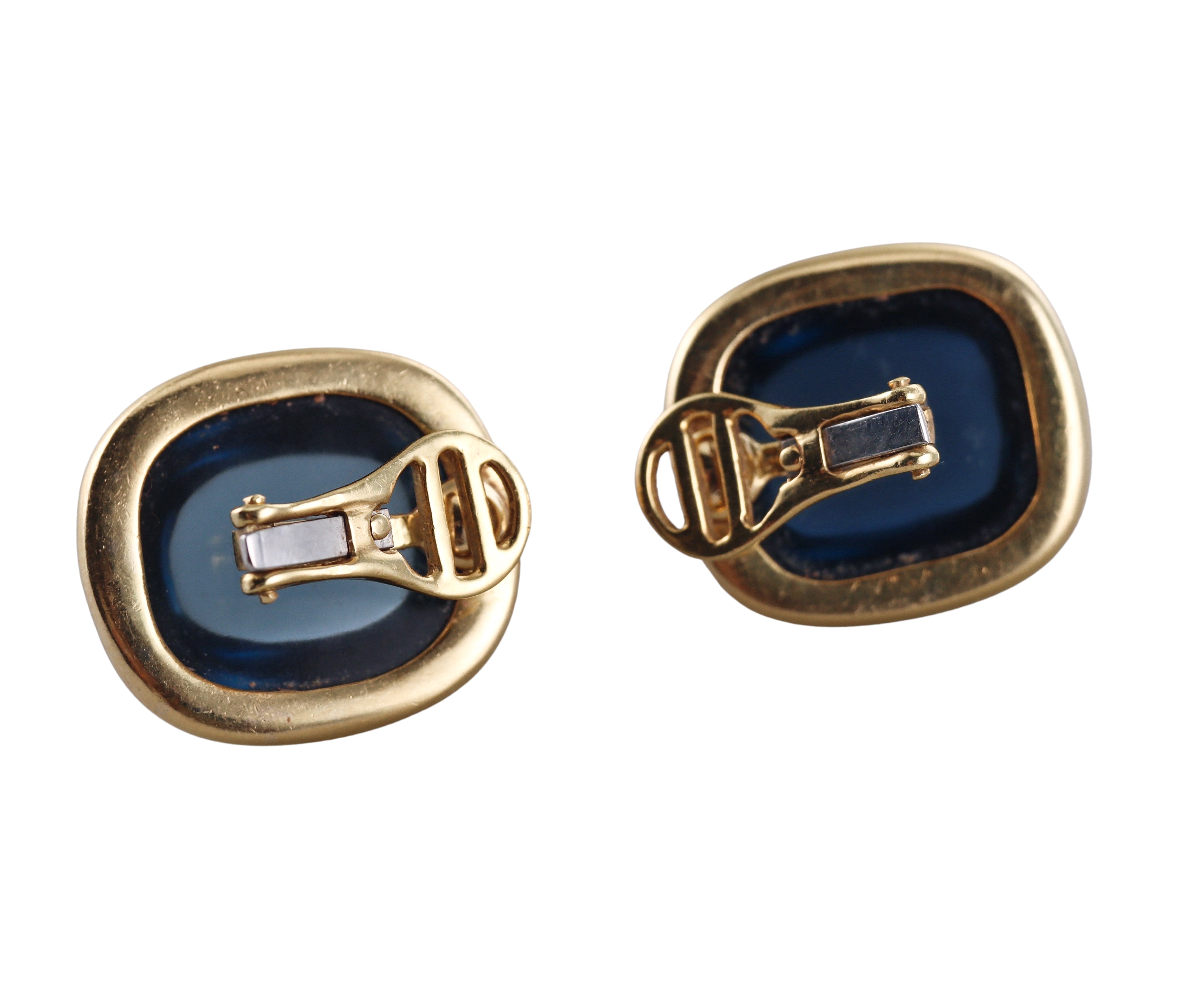 Laura Munder 94ctw London Blue Topaz Gold Cabochon Earrings