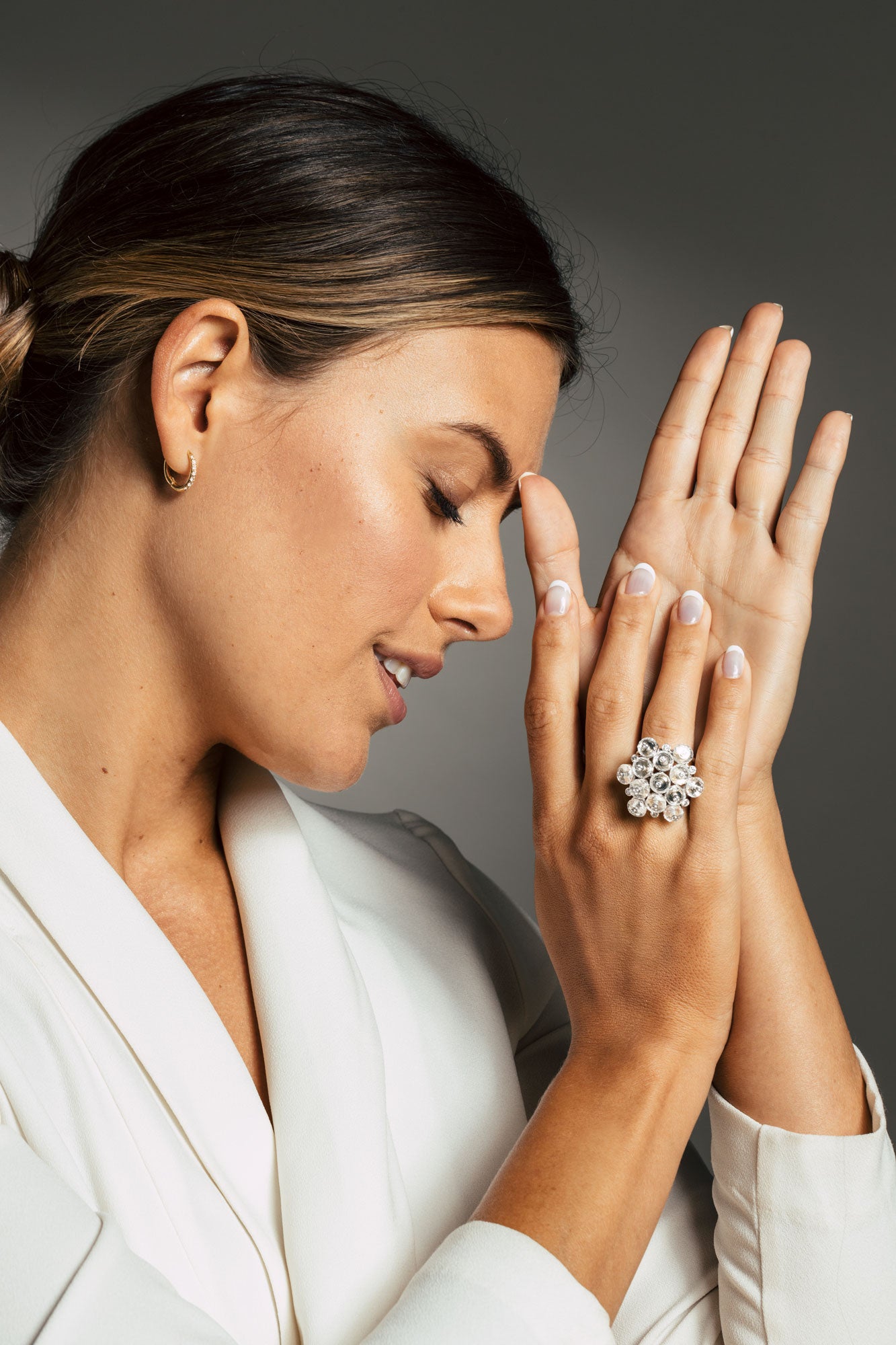 Aletto Brothers Gold Diamond Crystal Rose Bianche Ring