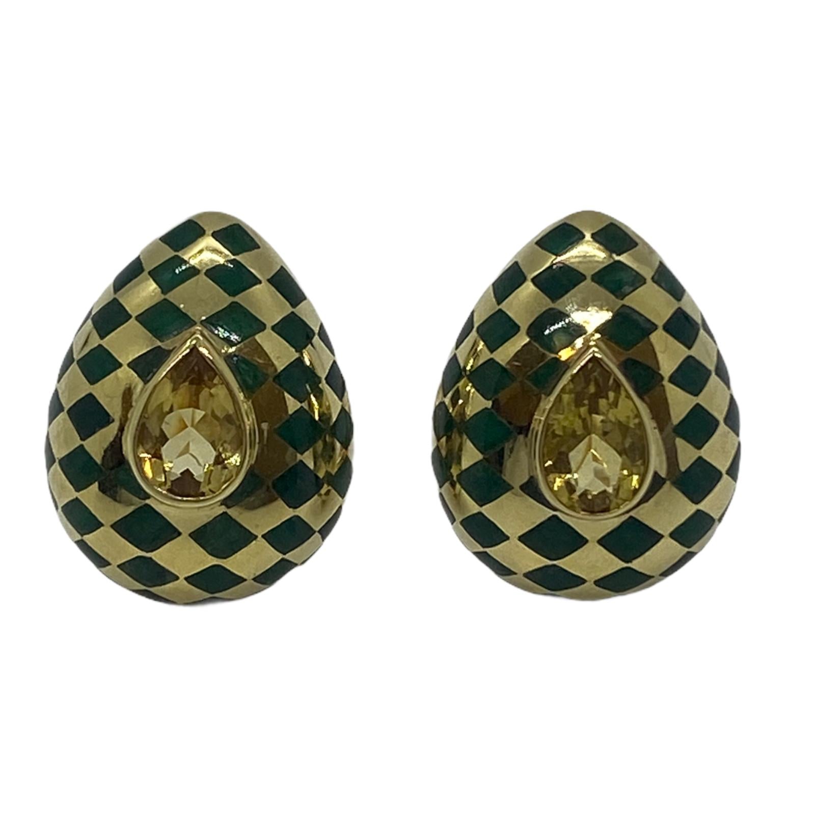 Angela Cummings 18k Gold Aventurine Topaz Teardrop Earrings