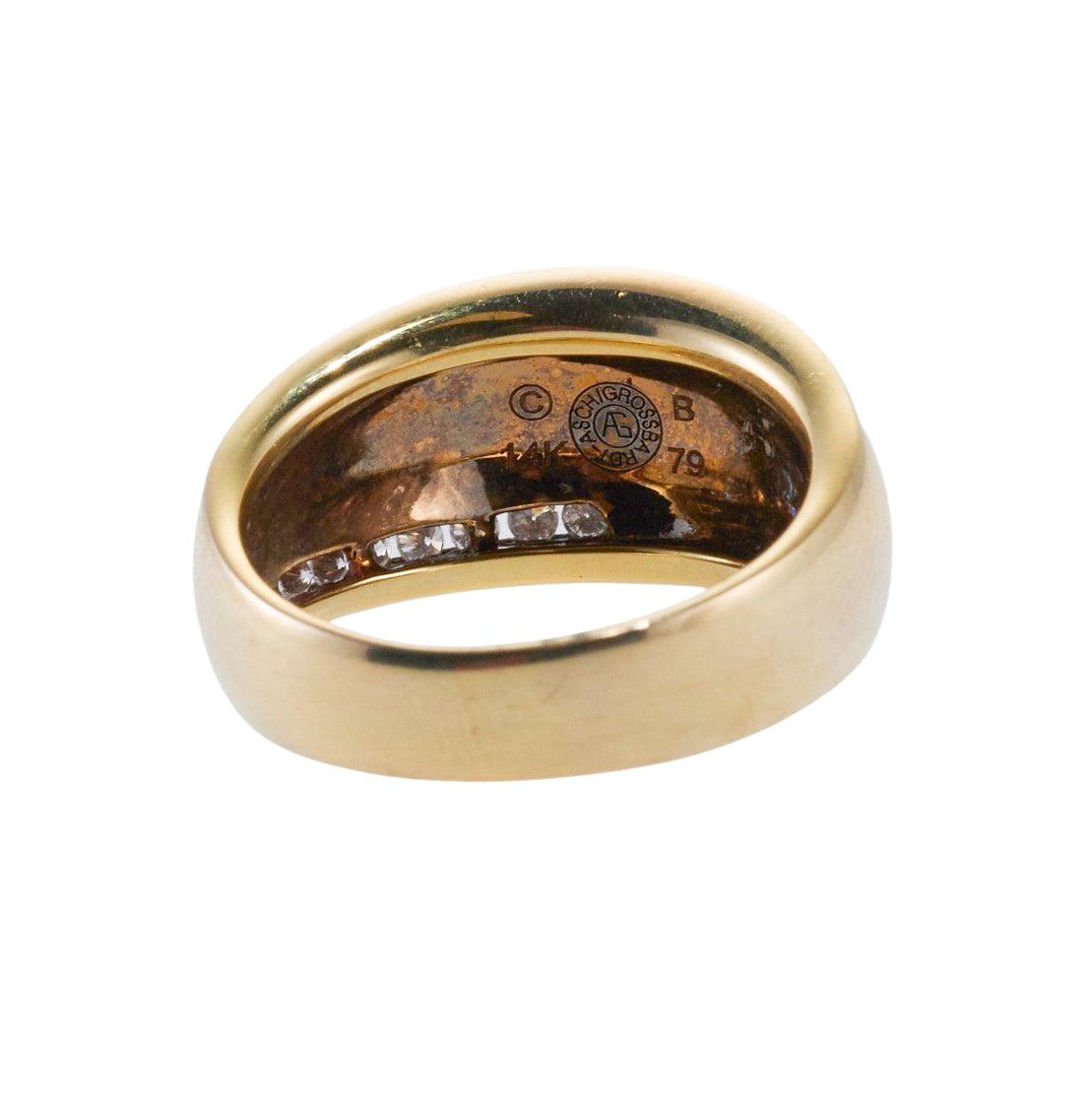 Asch Grossbardt Inlay Coral Mother of Pearl Lapis Malachite Diamond Gold Ring