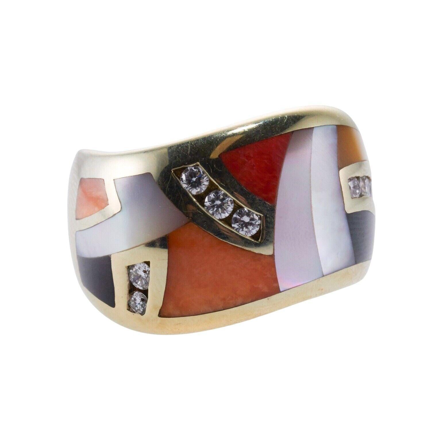 Asch Grossbardt Inlay Gemstone Diamond Gold Wave Ring