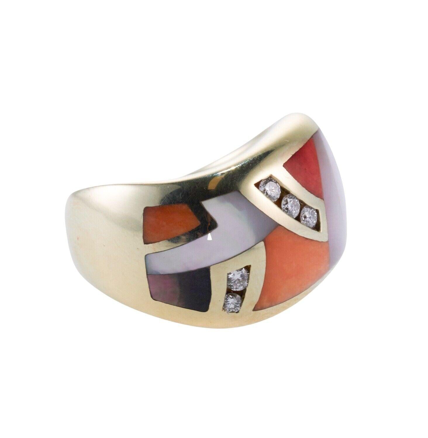 Asch Grossbardt Inlay Gemstone Diamond Gold Wave Ring