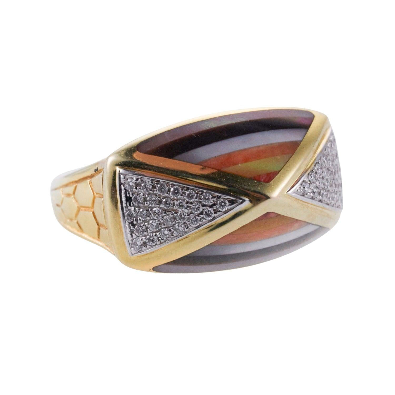 Asch Grossbardt Inlay Mother of Pearl Diamond Gold Ring