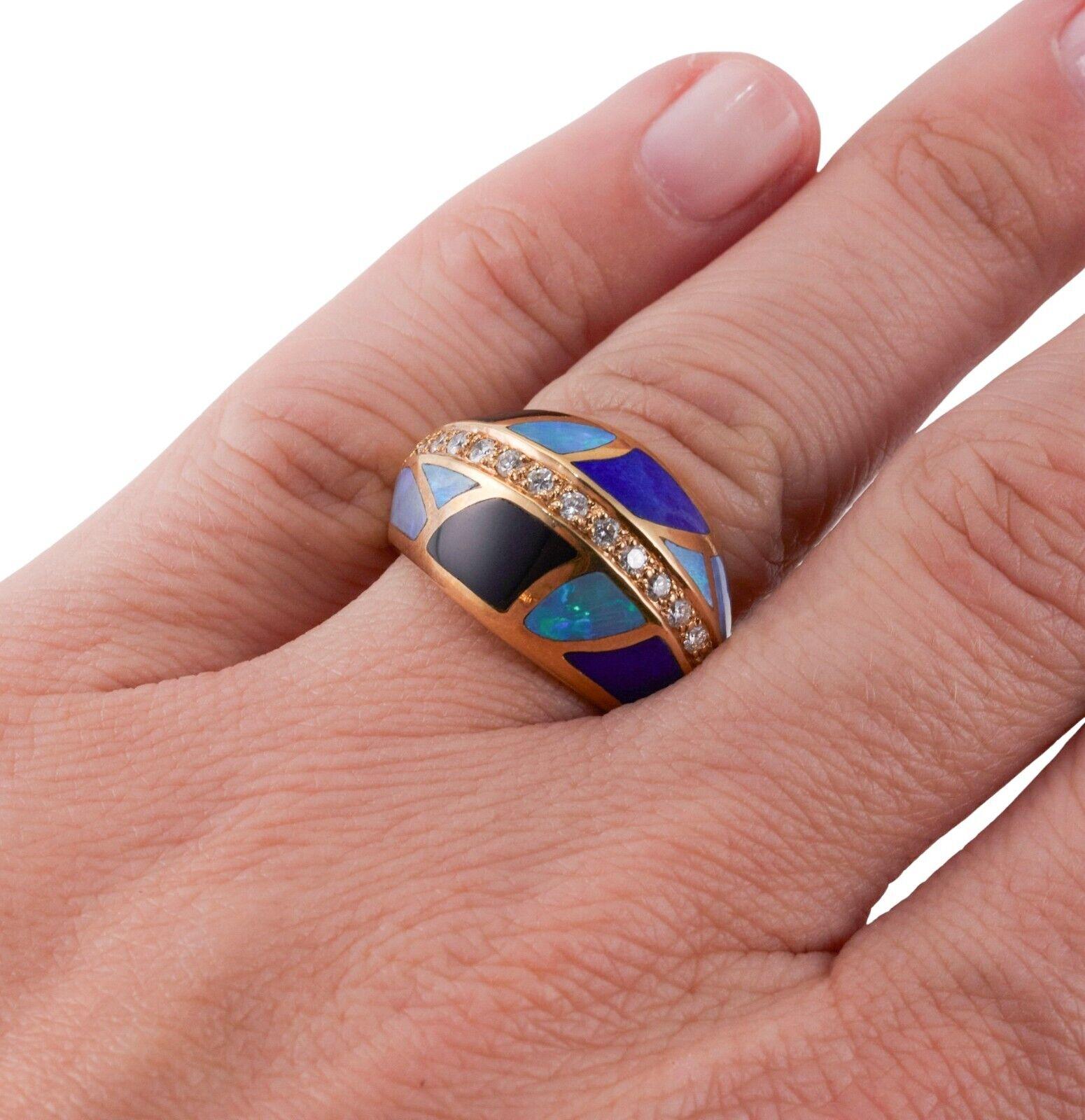 Asch Grossbardt Inlay Mother of Pearl Onyx Opal Lapis Diamond Gold Ring