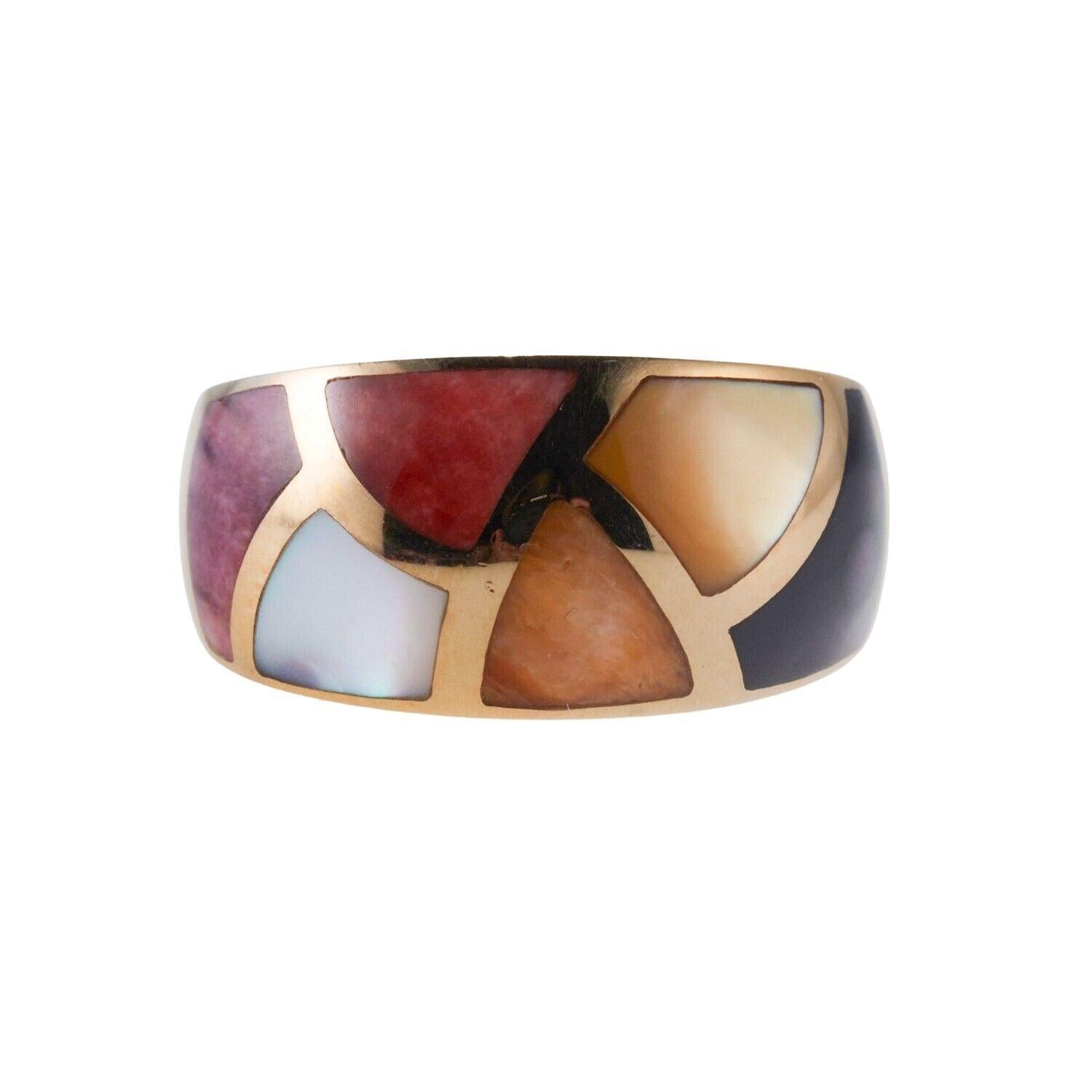 Asch Grossbardt MOP Coral Inlay Gold Ring