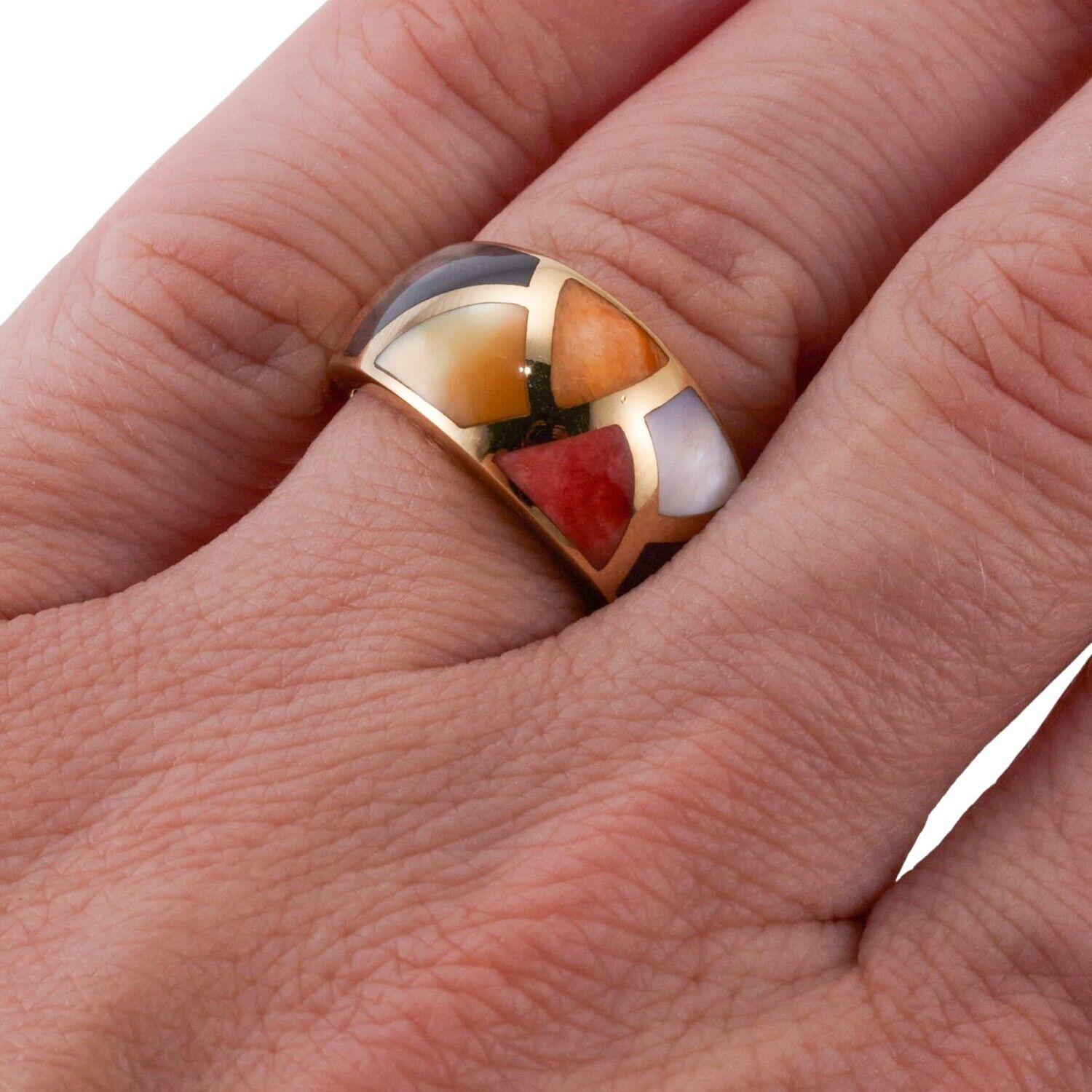 Asch Grossbardt MOP Coral Inlay Gold Ring