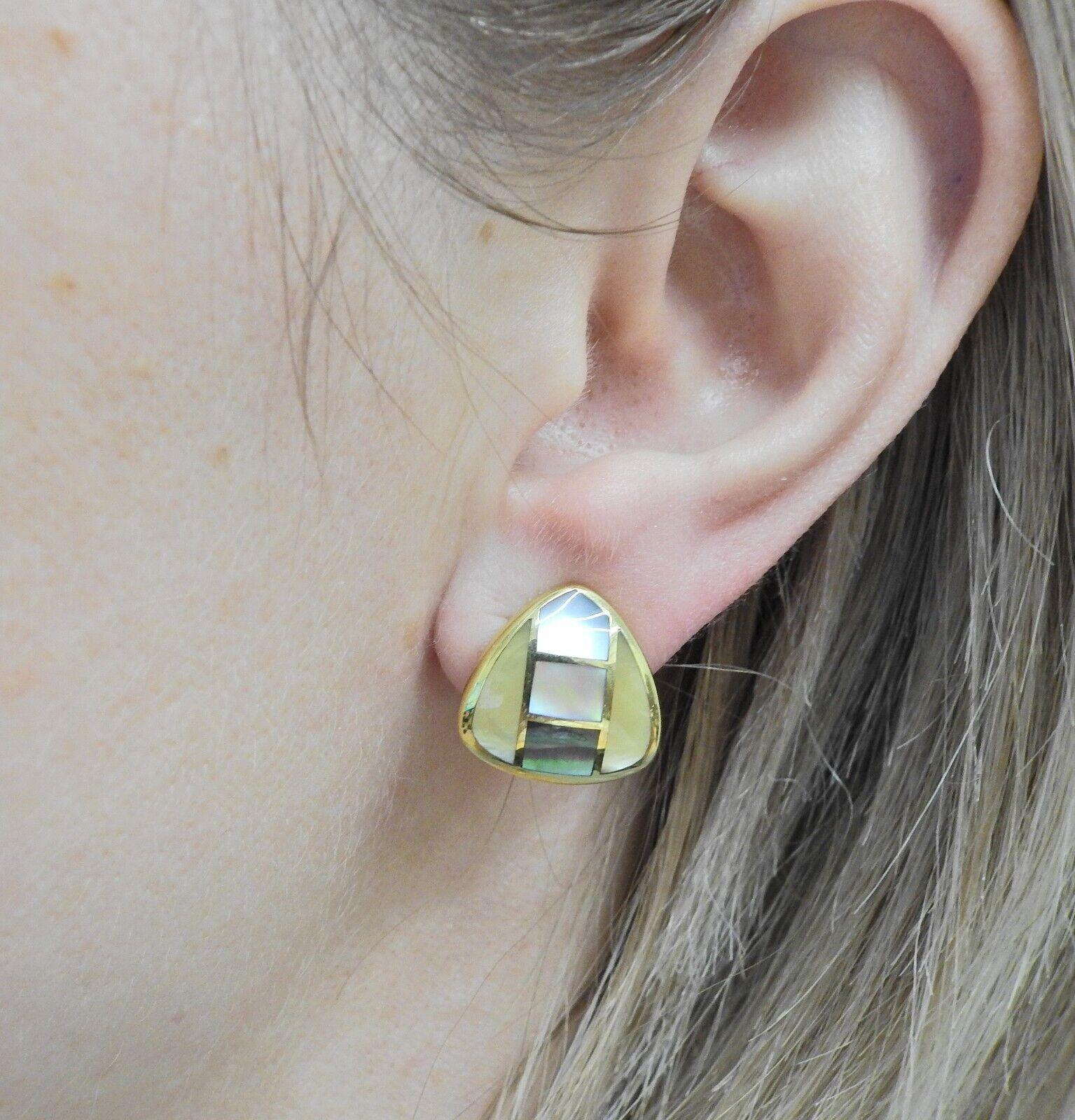 Asch Grossbardt MOP Inlay Gold Earrings