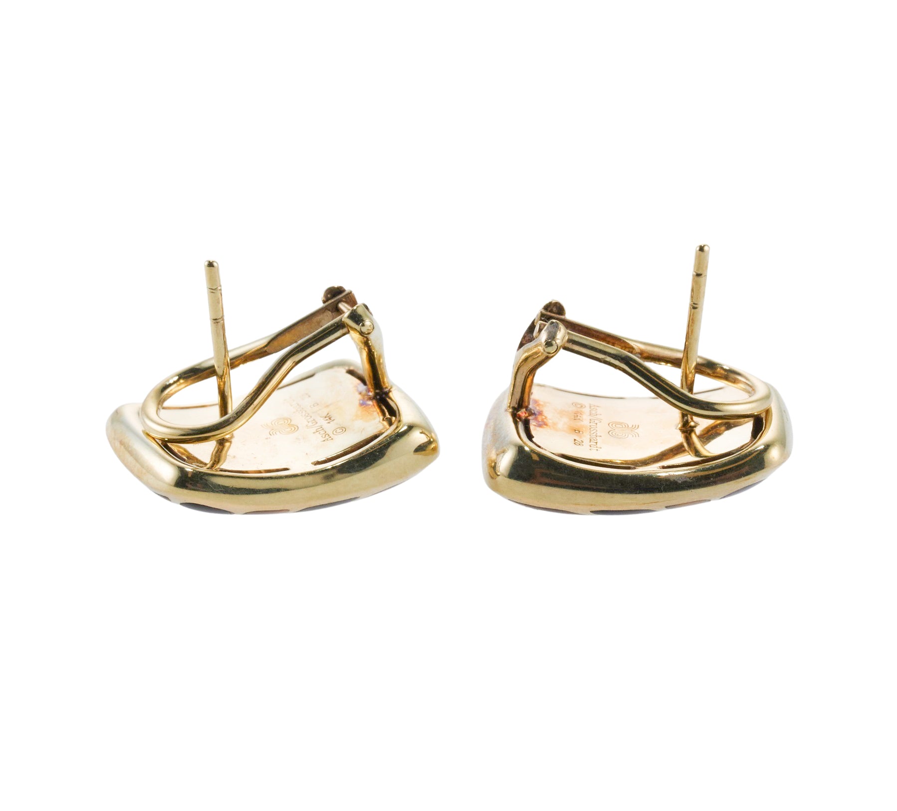 Asch Grossbardt Inlay Onyx Tiger's Eye Gold Earrings