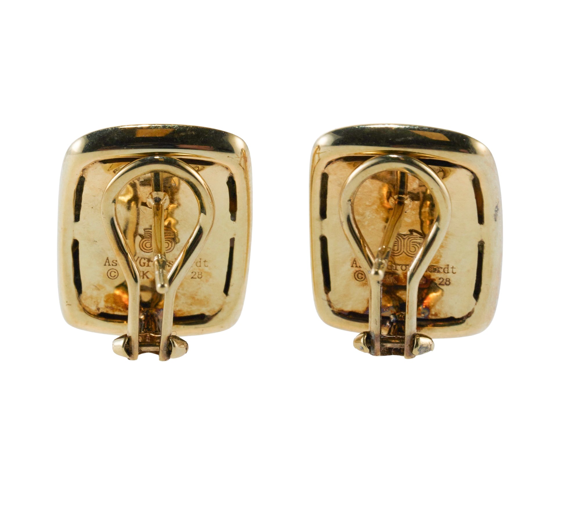 Asch Grossbardt Inlay Onyx Tiger's Eye Gold Earrings
