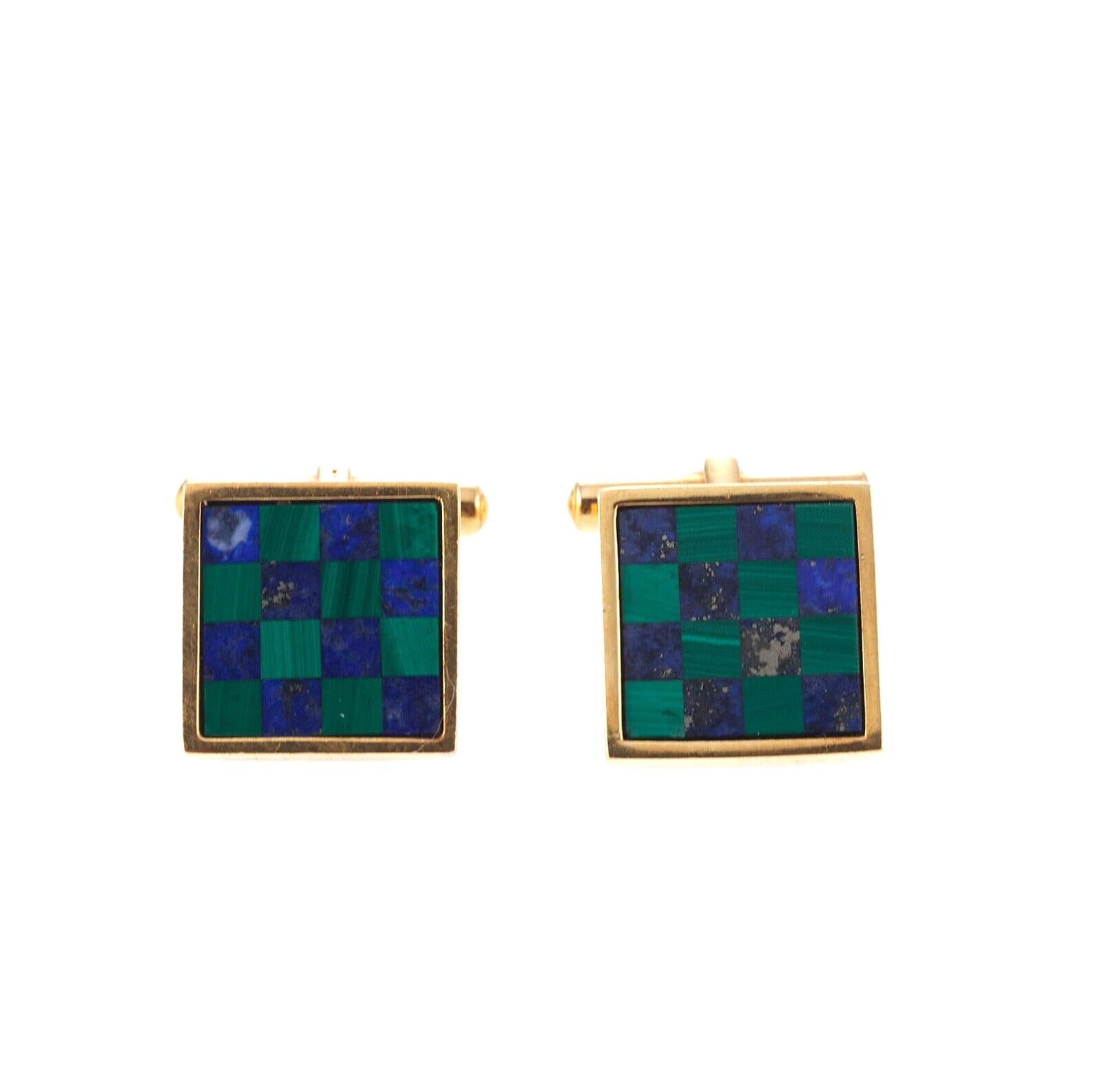 Asprey Malachite Lapis Inlay Checkerboard Gold Cufflinks