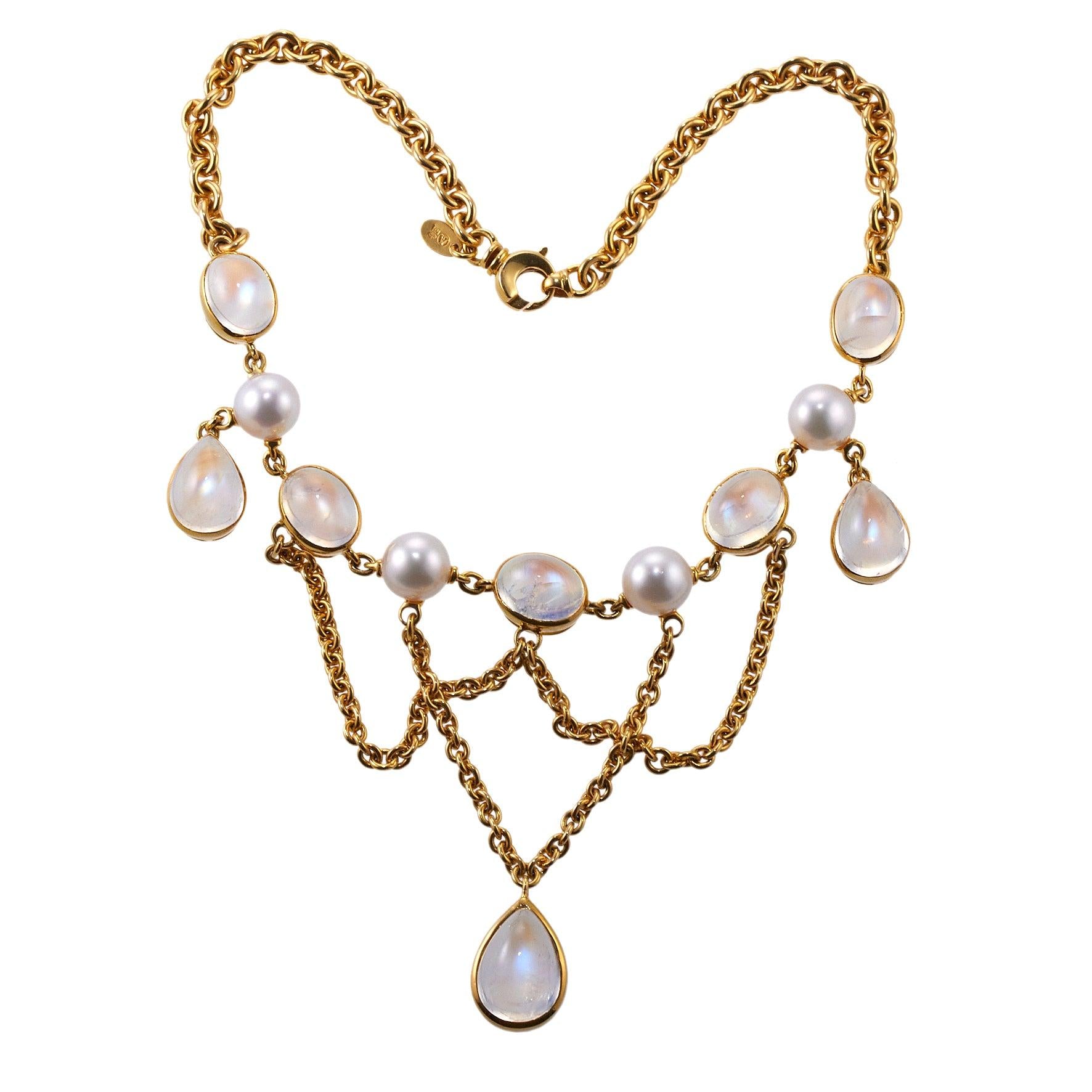 Assael South Sea Pearl Gold Moonstone Drop Necklace