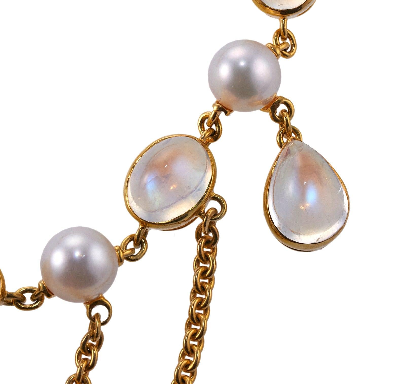 Assael South Sea Pearl Gold Moonstone Drop Necklace