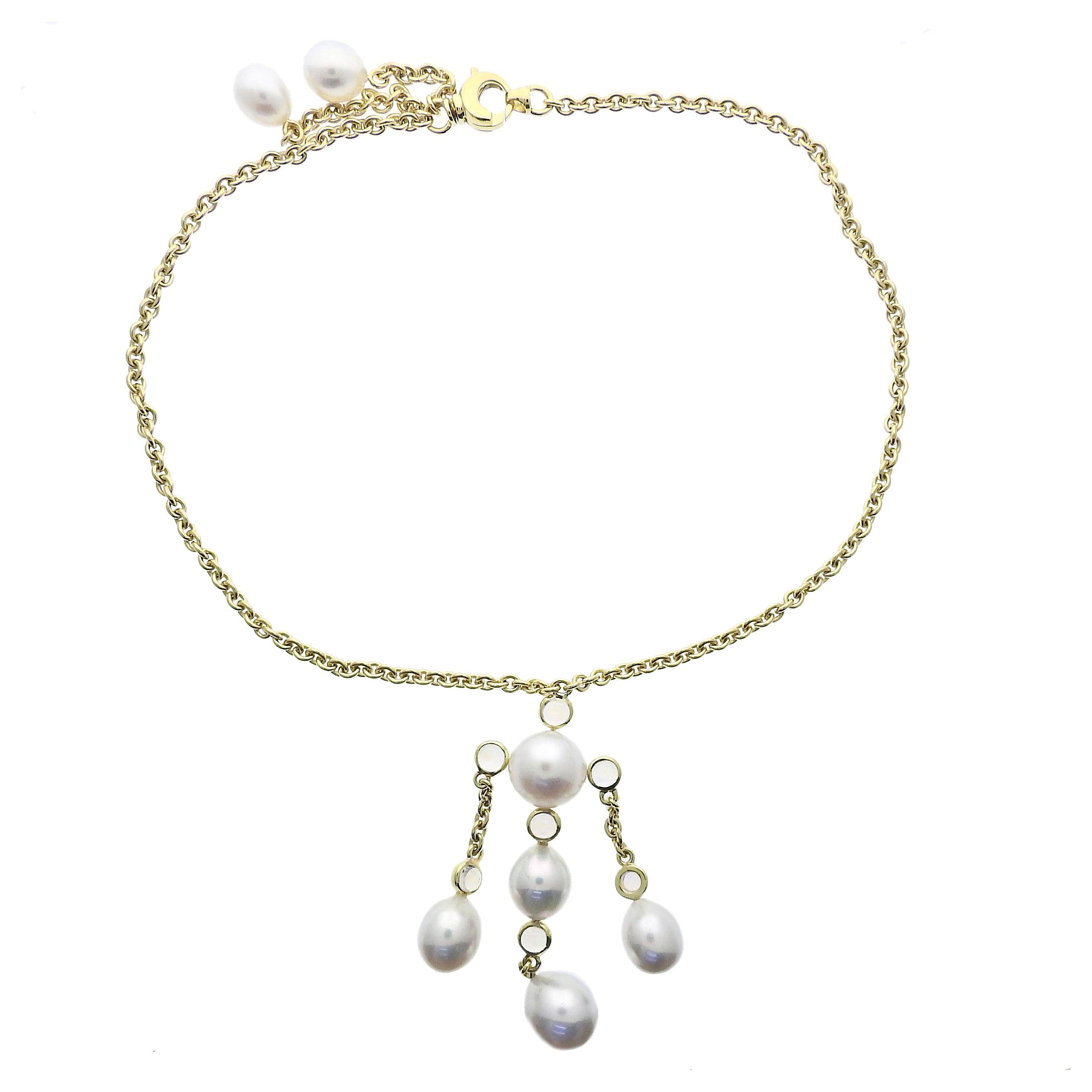 Assael South Sea Pearl Gold Moonstone Drop Pendant Necklace