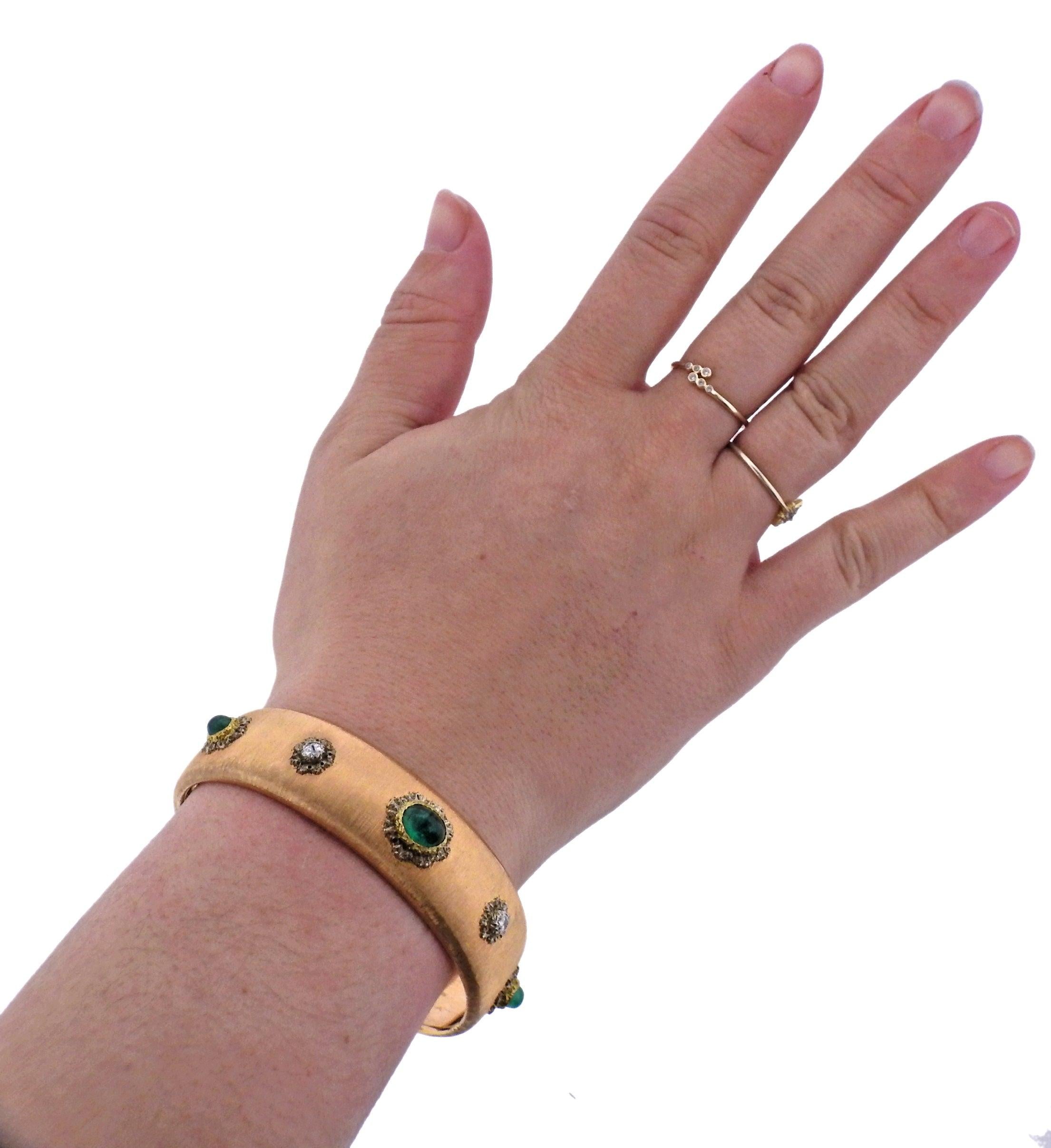 Buccellati Emerald Diamond Gold Cuff Bracelet