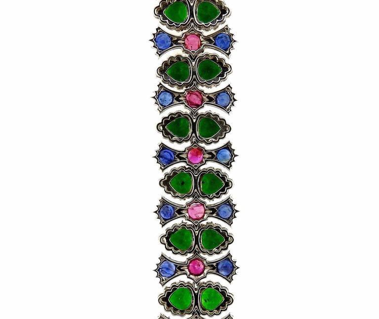 Buccellati Important Carved Jade Ruby Sapphire Gold Bracelet