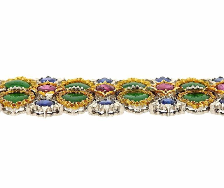 Buccellati Important Carved Jade Ruby Sapphire Gold Bracelet