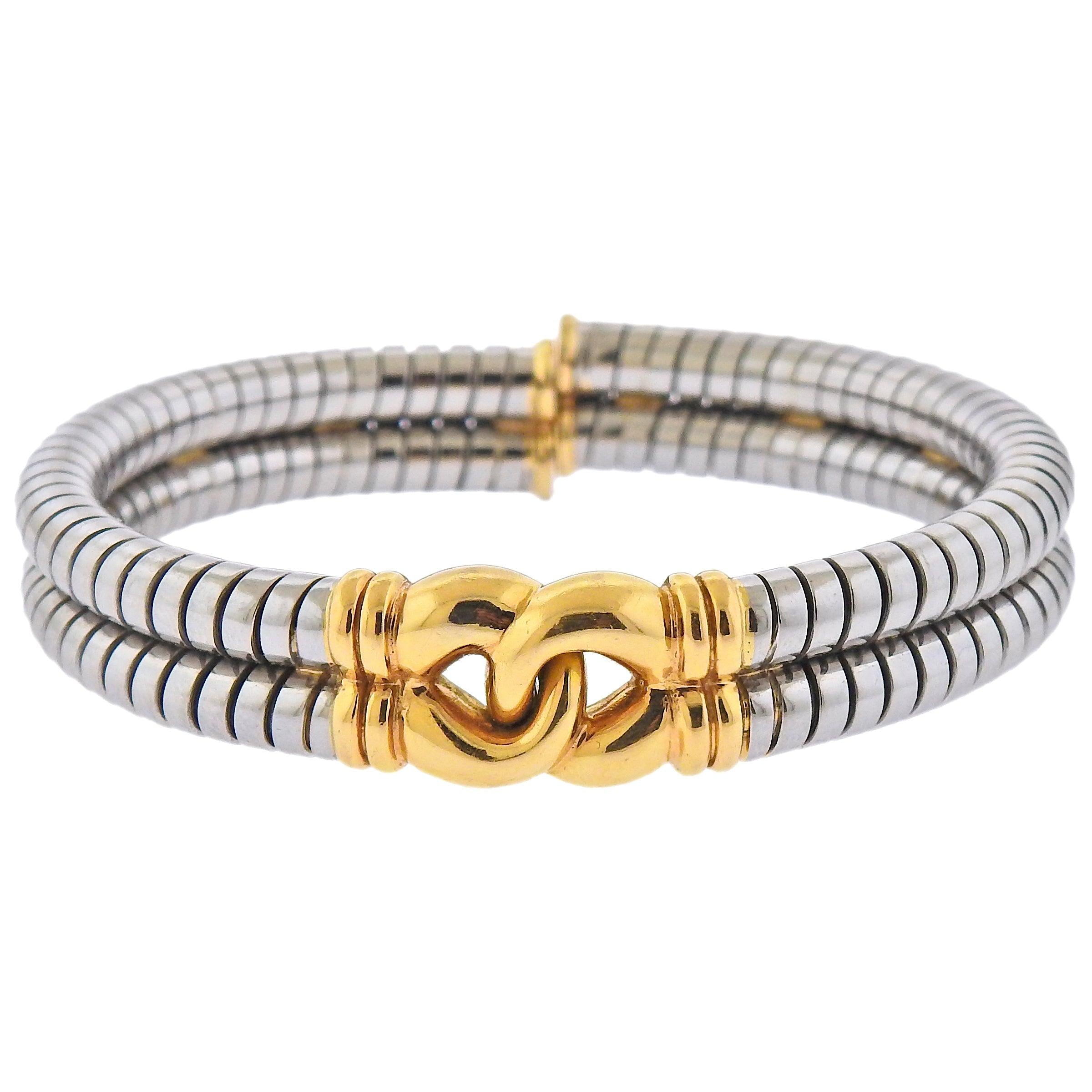 Bvlgari Bulgari Tubogas Gold Steel Cuff Bracelet