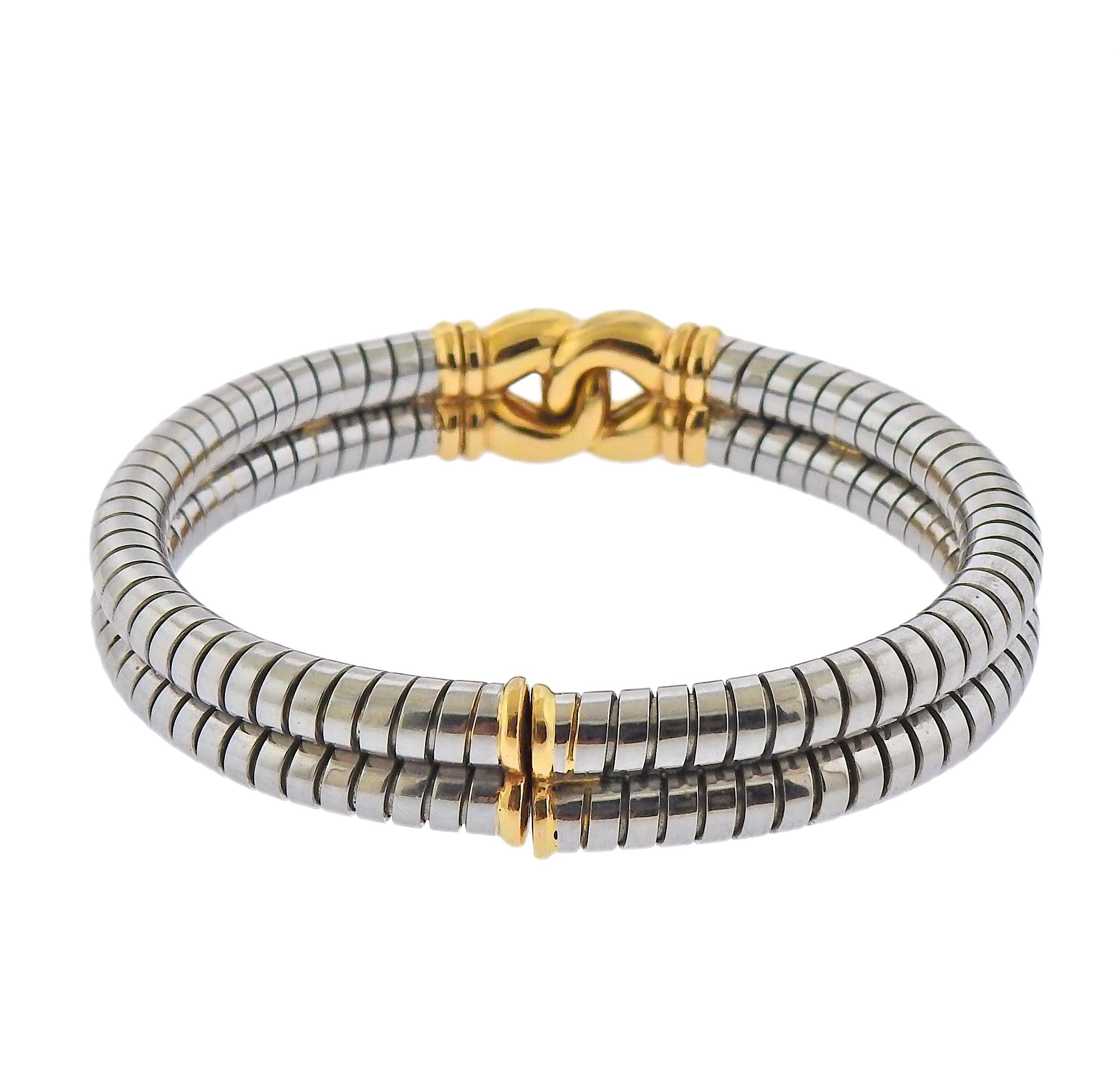 Bvlgari Bulgari Tubogas Gold Steel Cuff Bracelet