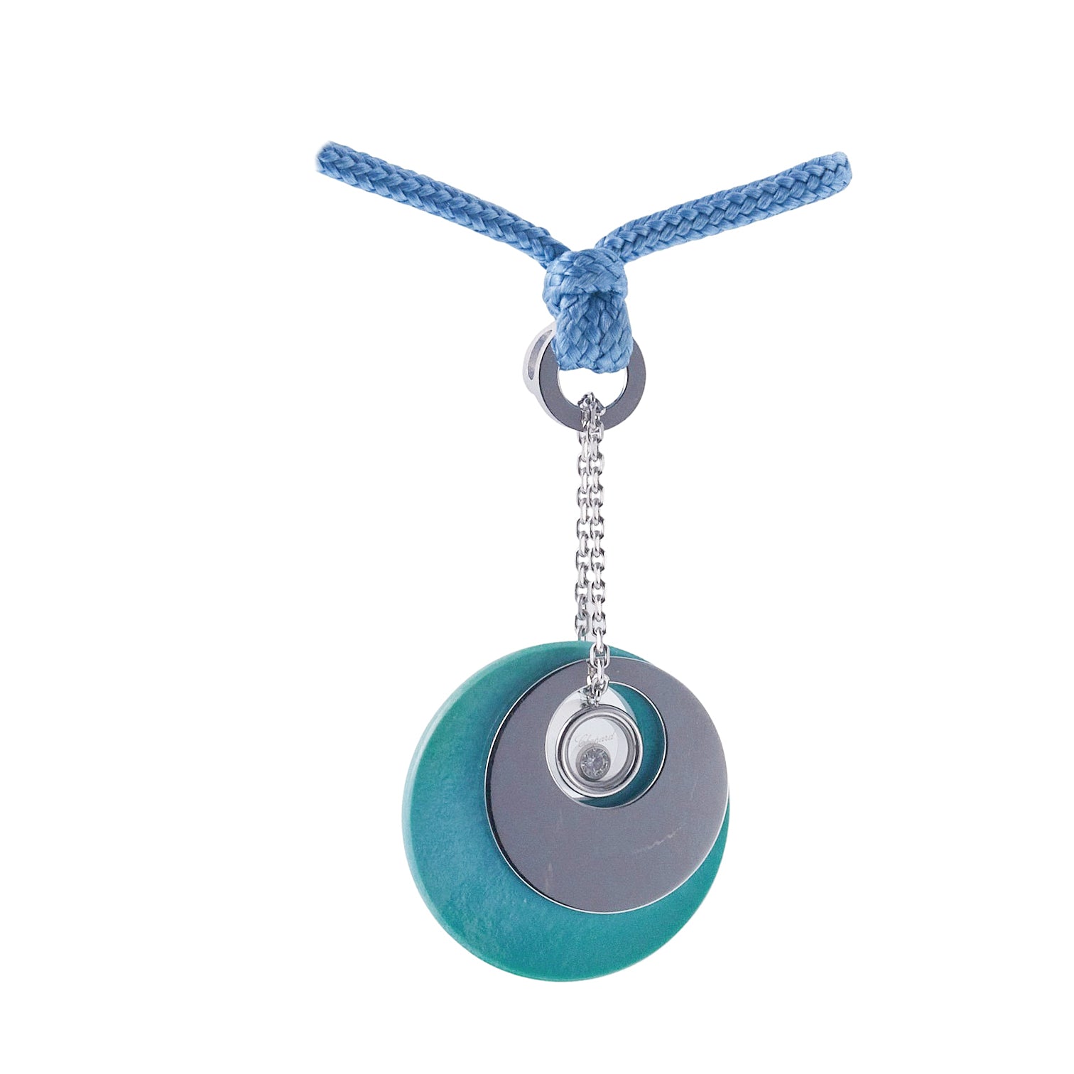 Chopard Happy Diamond Turquoise Gold Pendant Cord Necklace