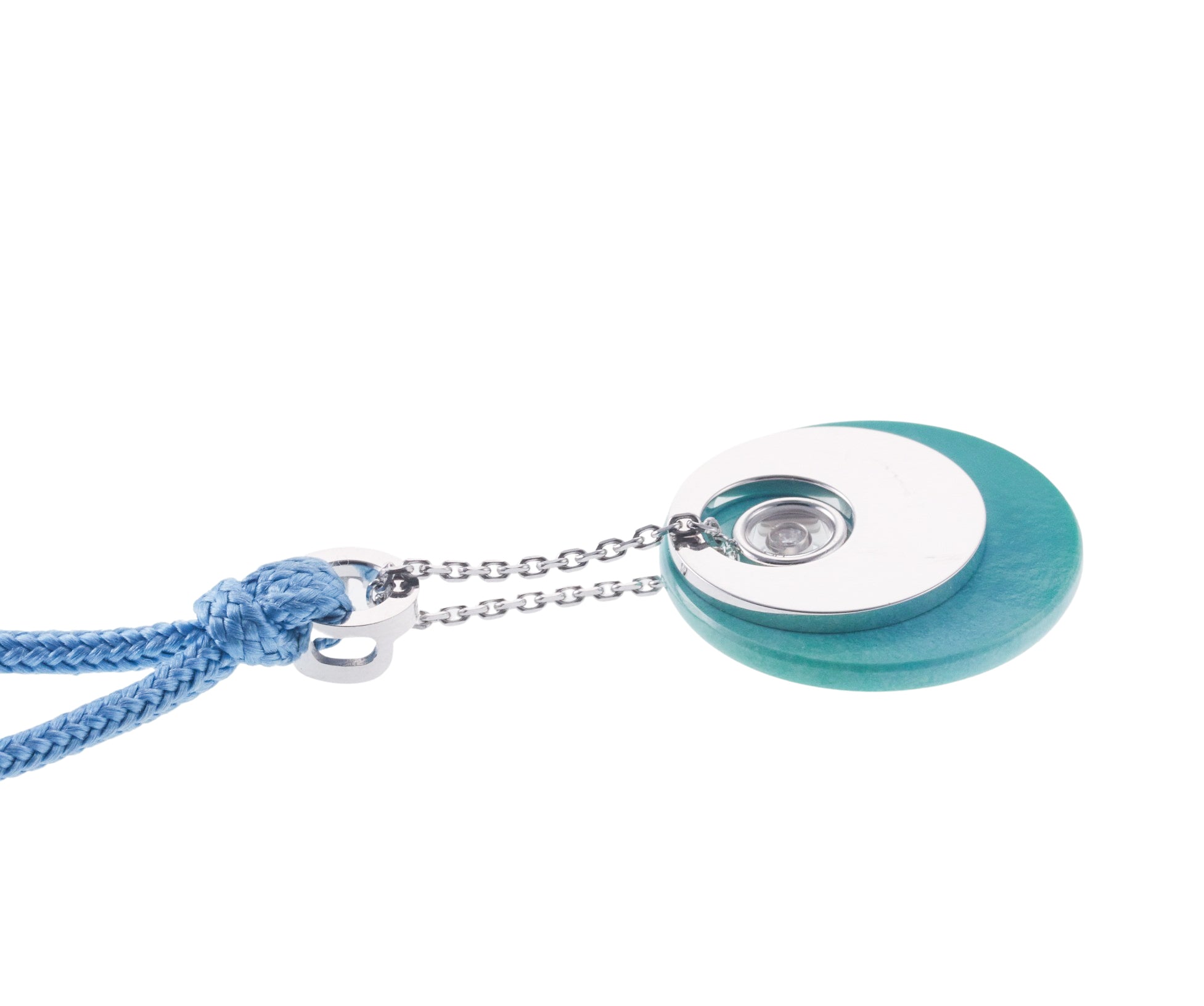 Chopard Happy Diamond Turquoise Gold Pendant Cord Necklace