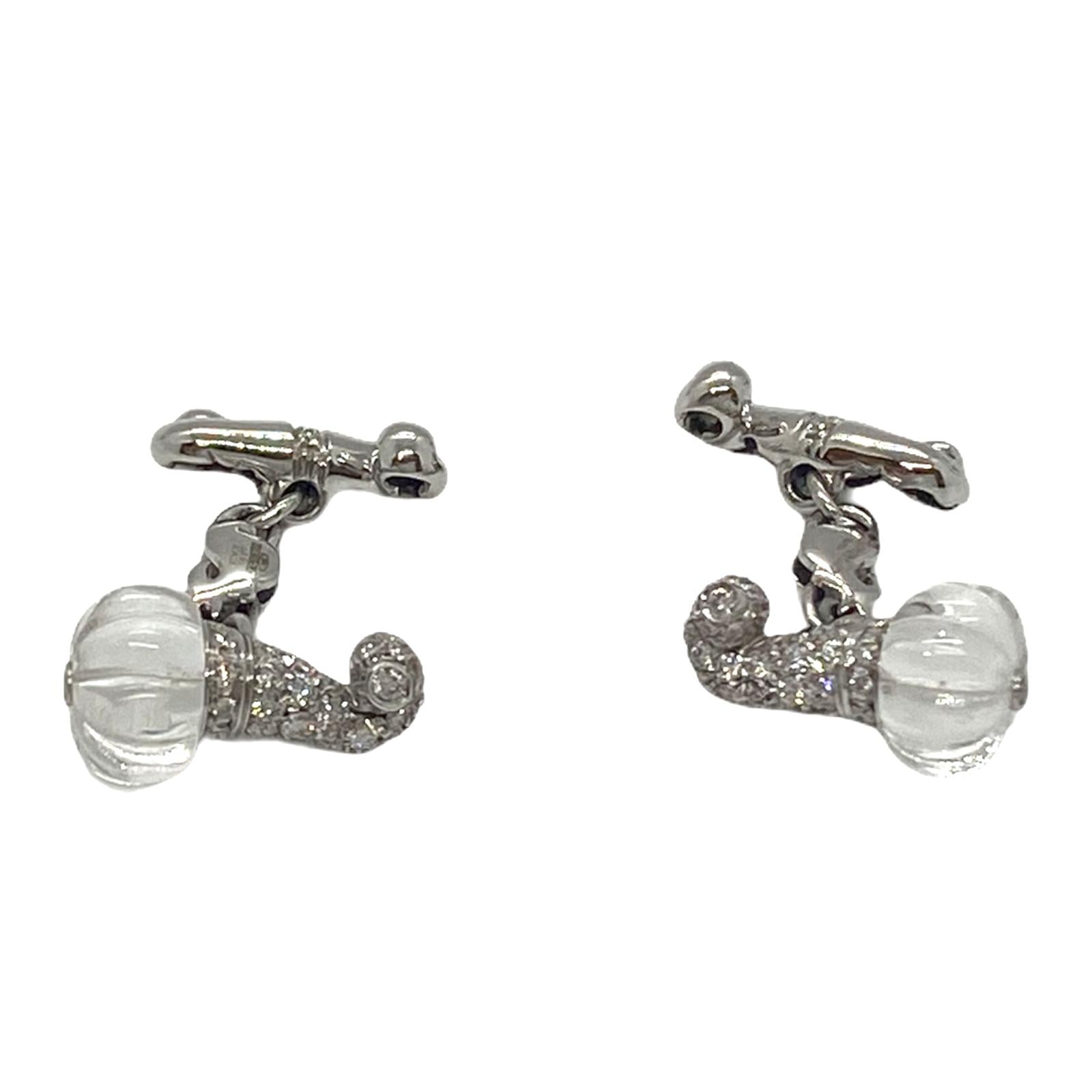Chantecler Carved Rock Crystal Diamond 18k Gold Cufflinks