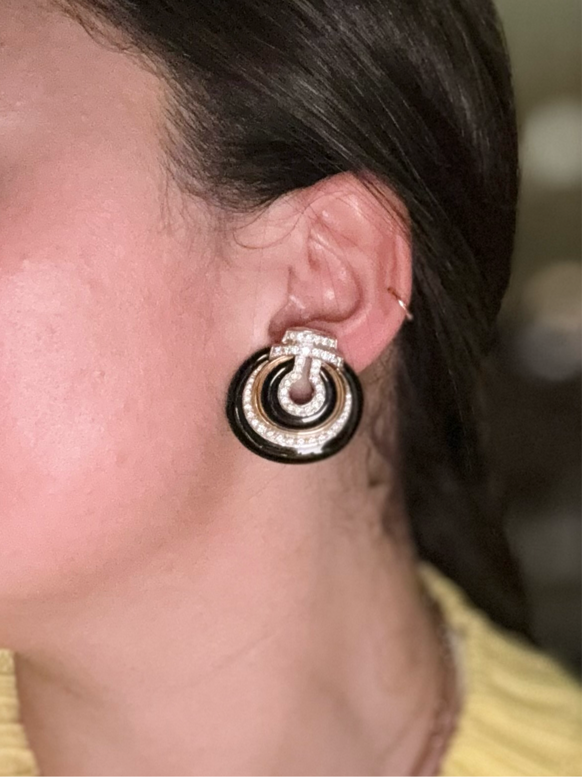 David Webb Diamond Enamel Platinum Gold Earrings