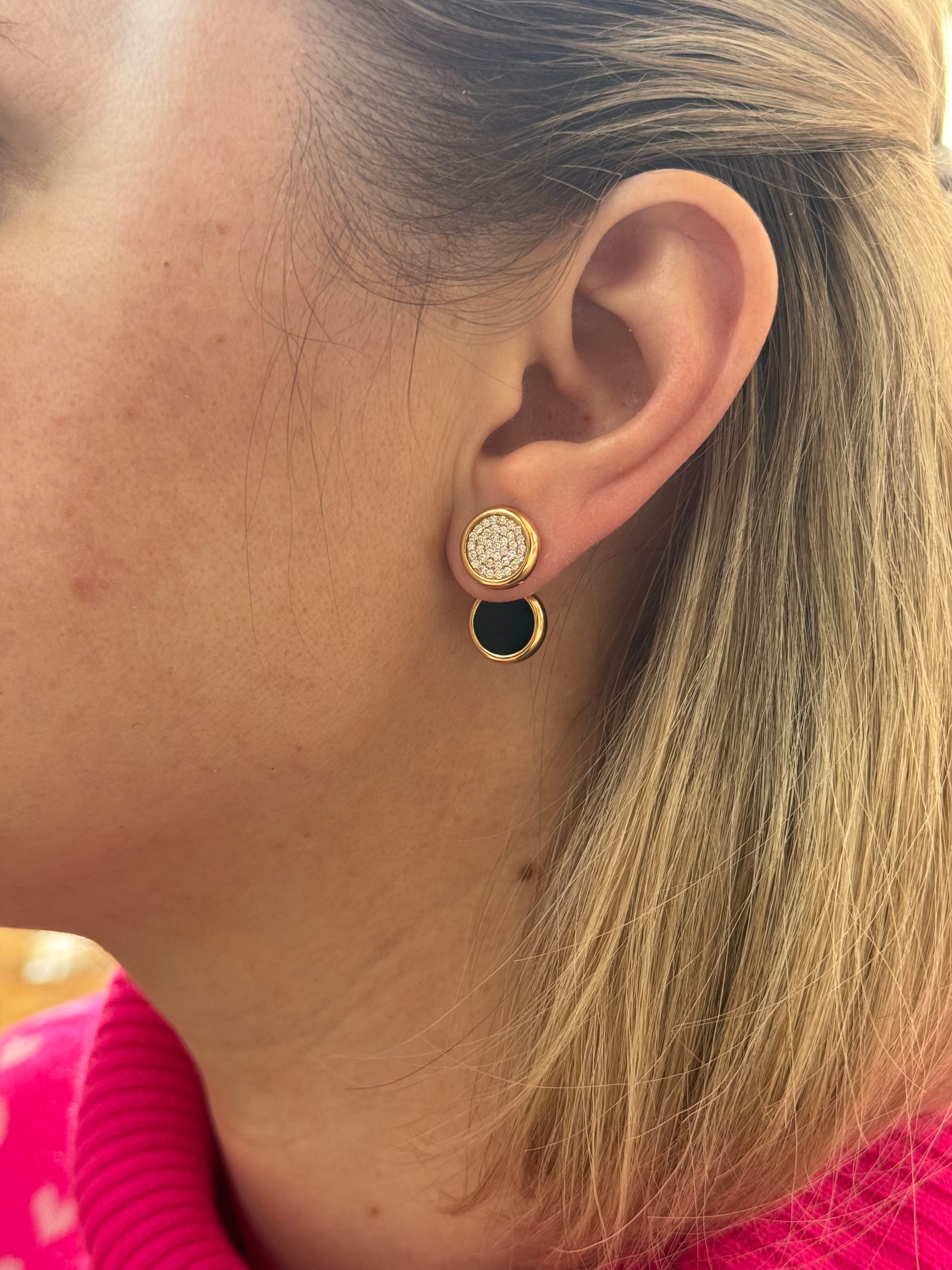 Roberto Coin Rose Gold Black Jade Diamond Earrings