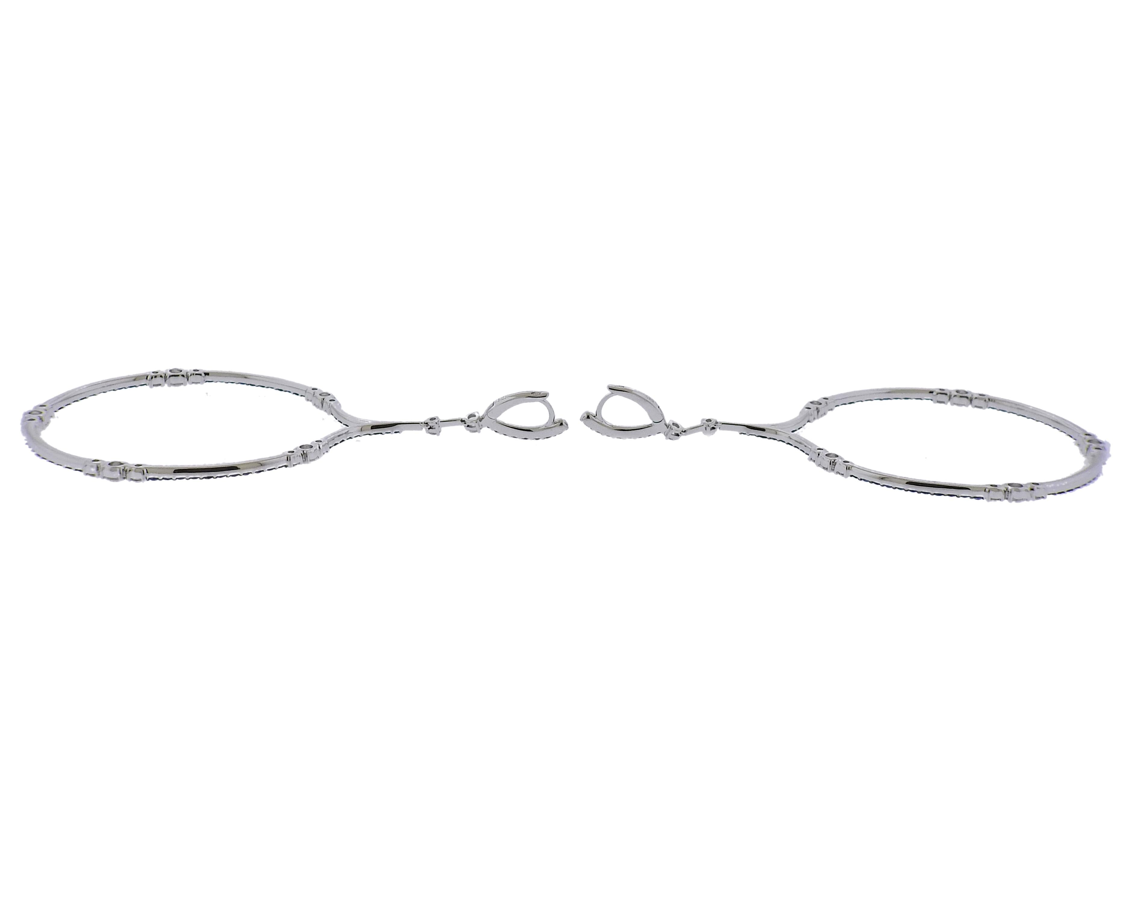 Bucherer Gold Diamond Sapphire Large Circle Drop Earrings