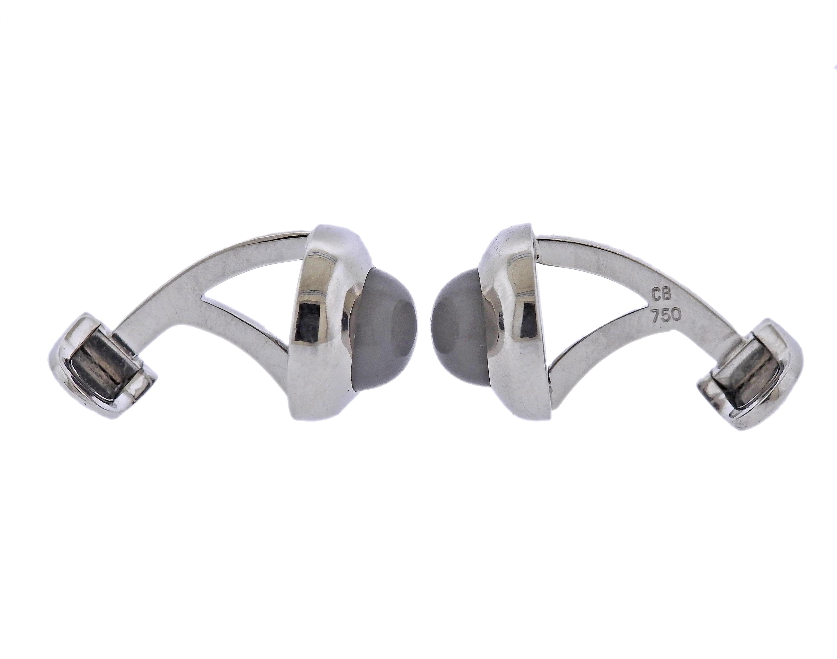Bucherer Gold Grey Moonstone Cufflinks