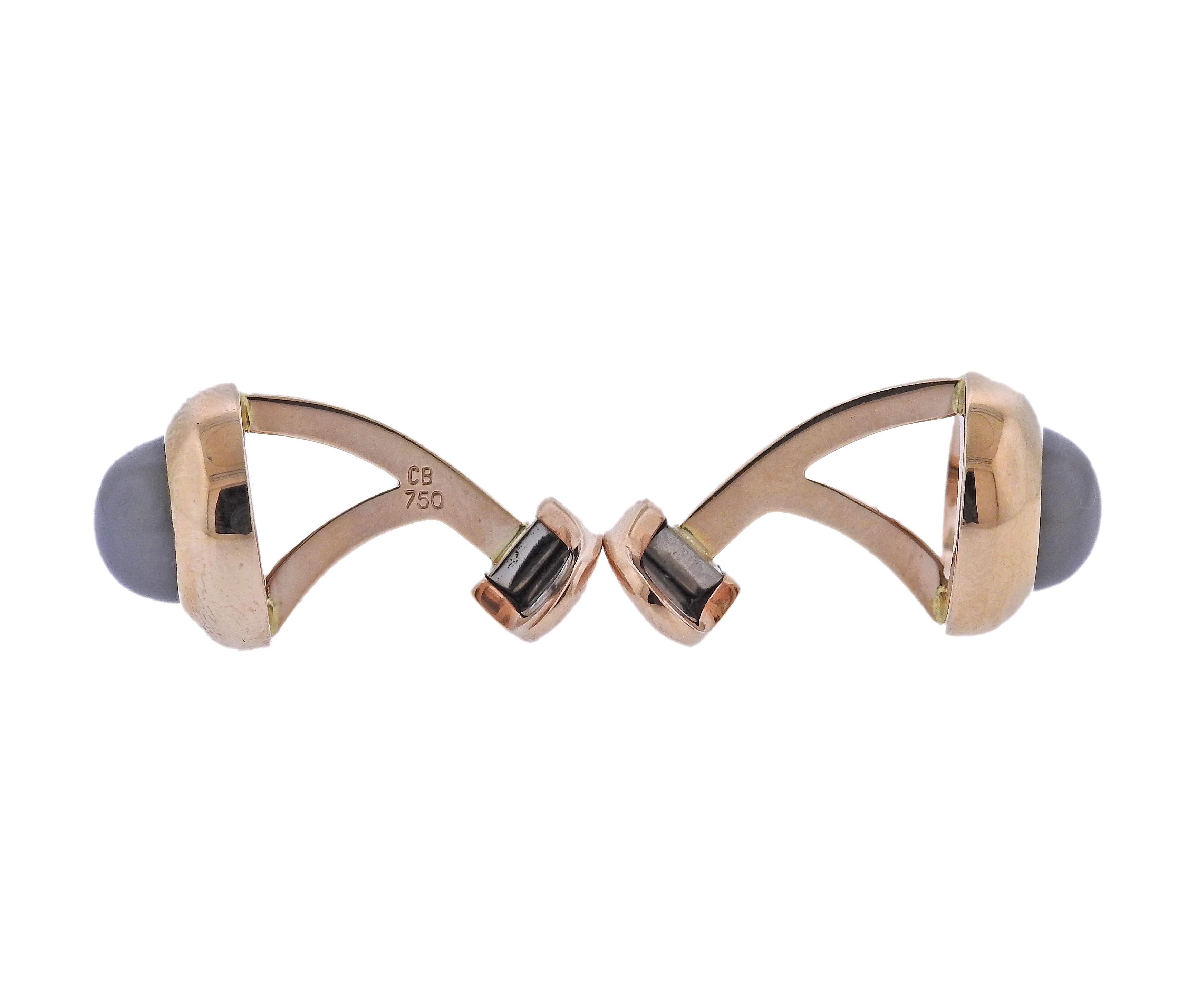 Bucherer Gold Grey Moonstone Cufflinks
