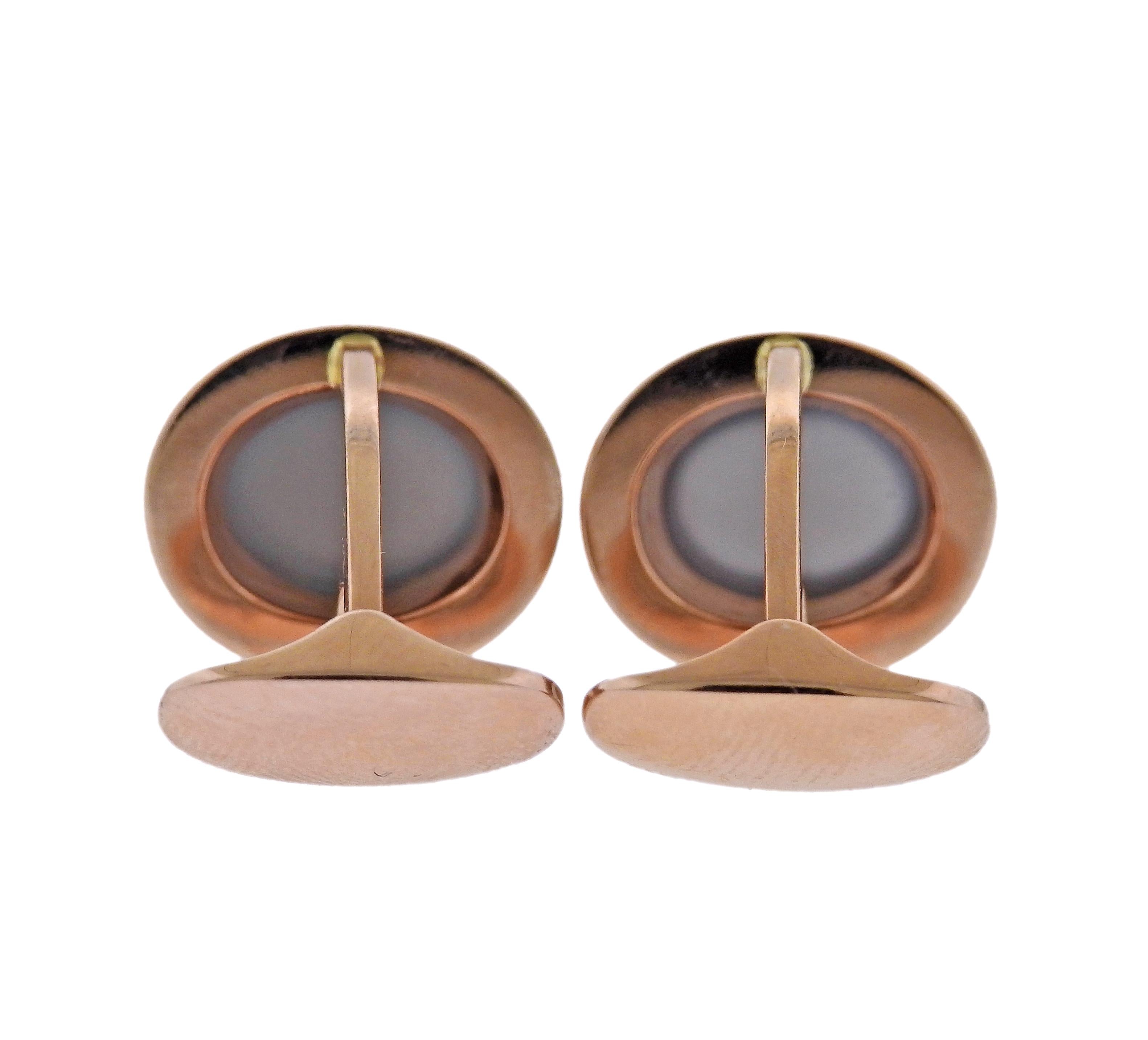 Bucherer Gold Grey Moonstone Cufflinks