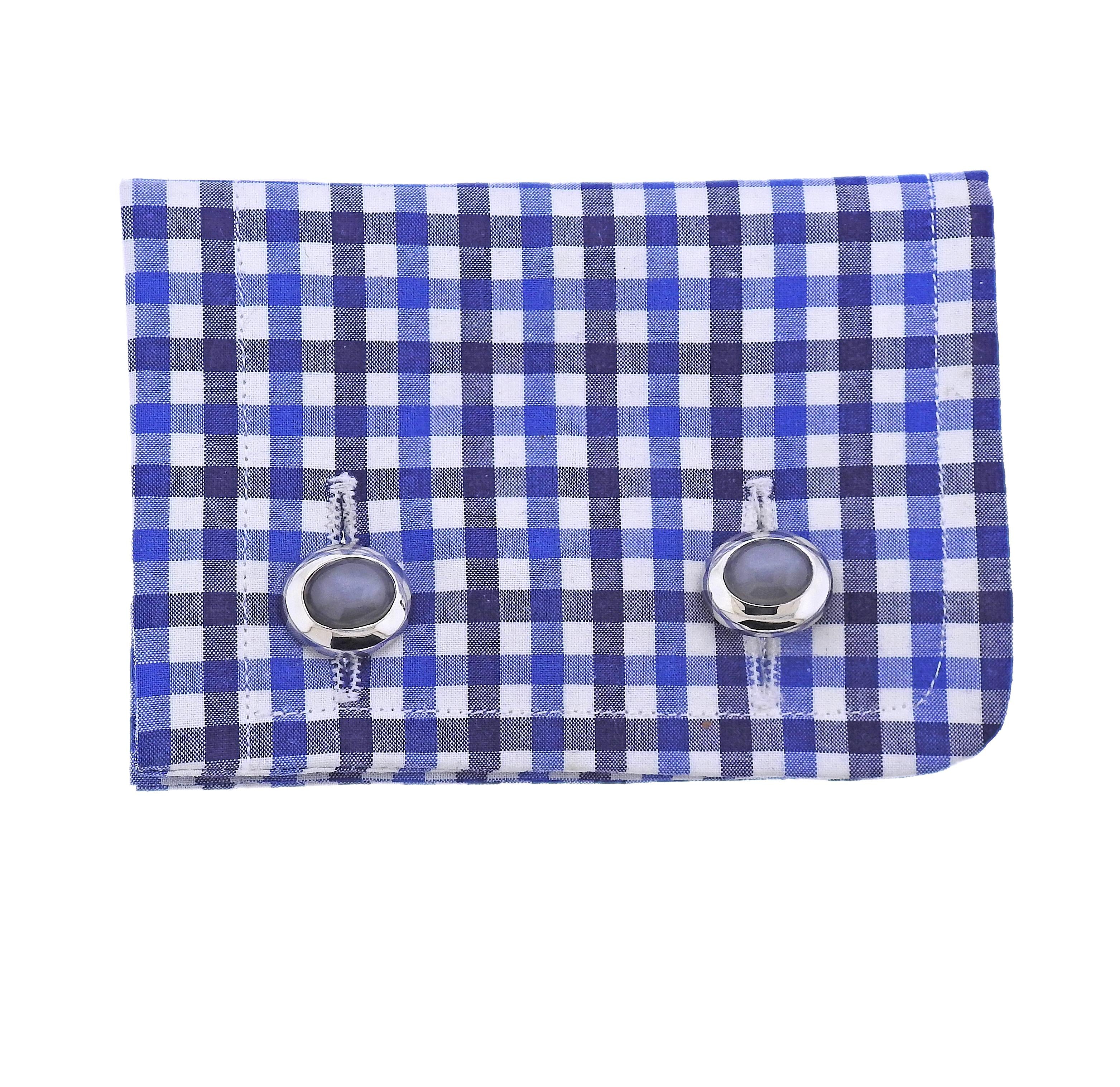 Bucherer Gold Grey Moonstone Cufflinks