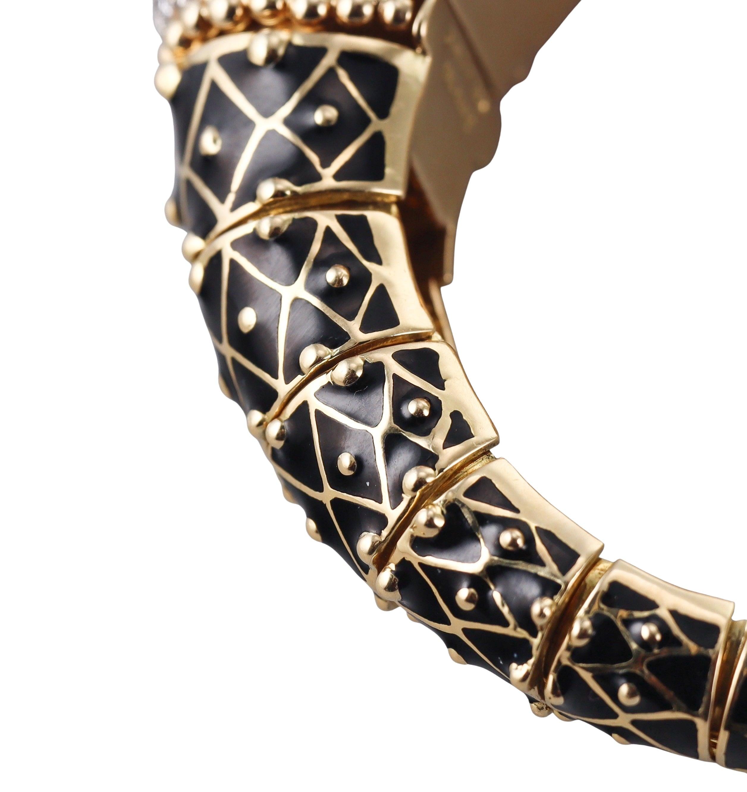 David Webb Diamond Coral Emerald Enamel Gold Platinum Lion Bracelet