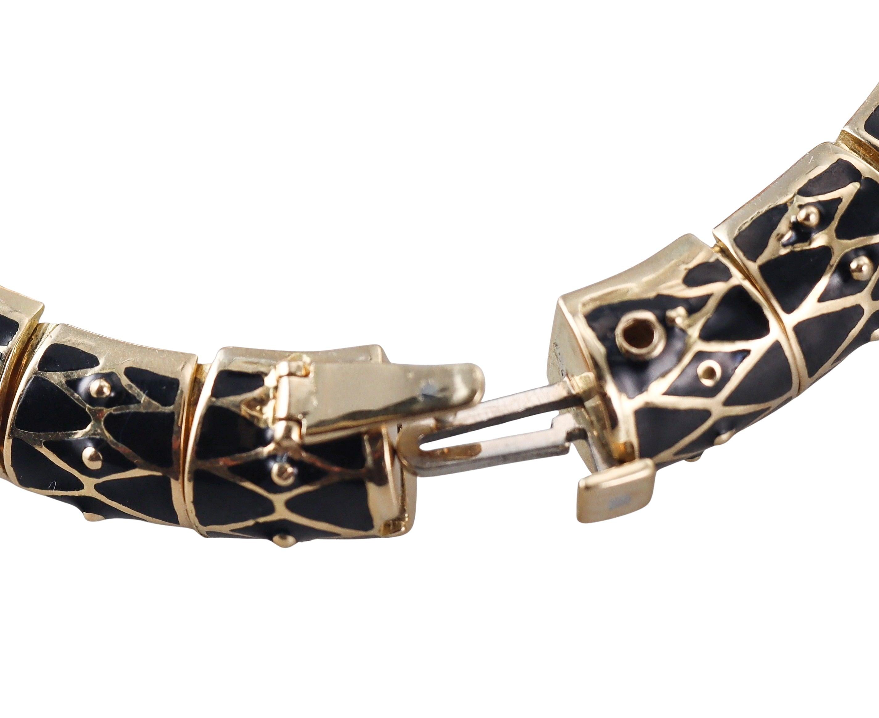 David Webb Diamond Coral Emerald Enamel Gold Platinum Lion Bracelet