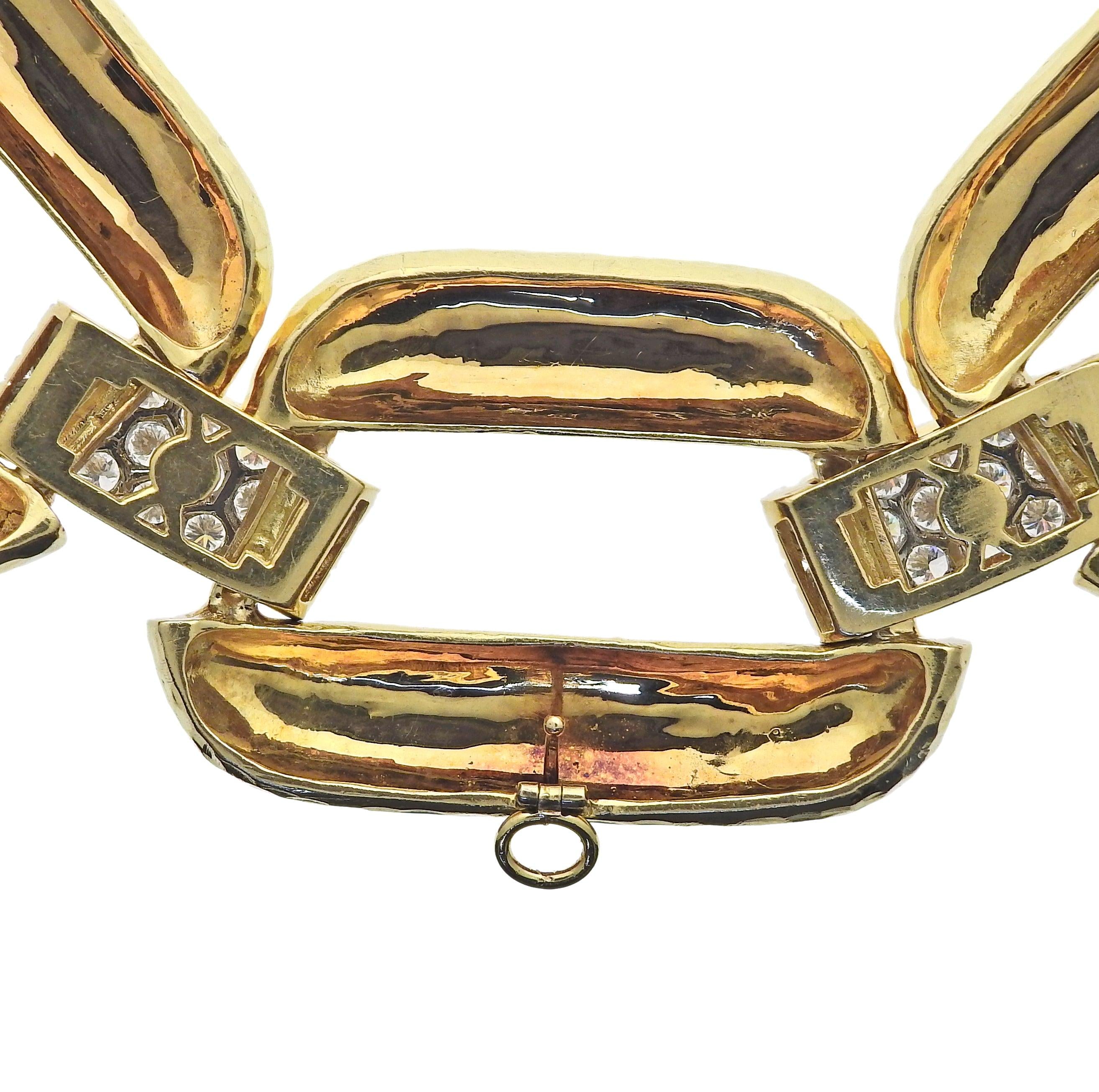 David Webb Diamond Hammered Gold Link Necklace