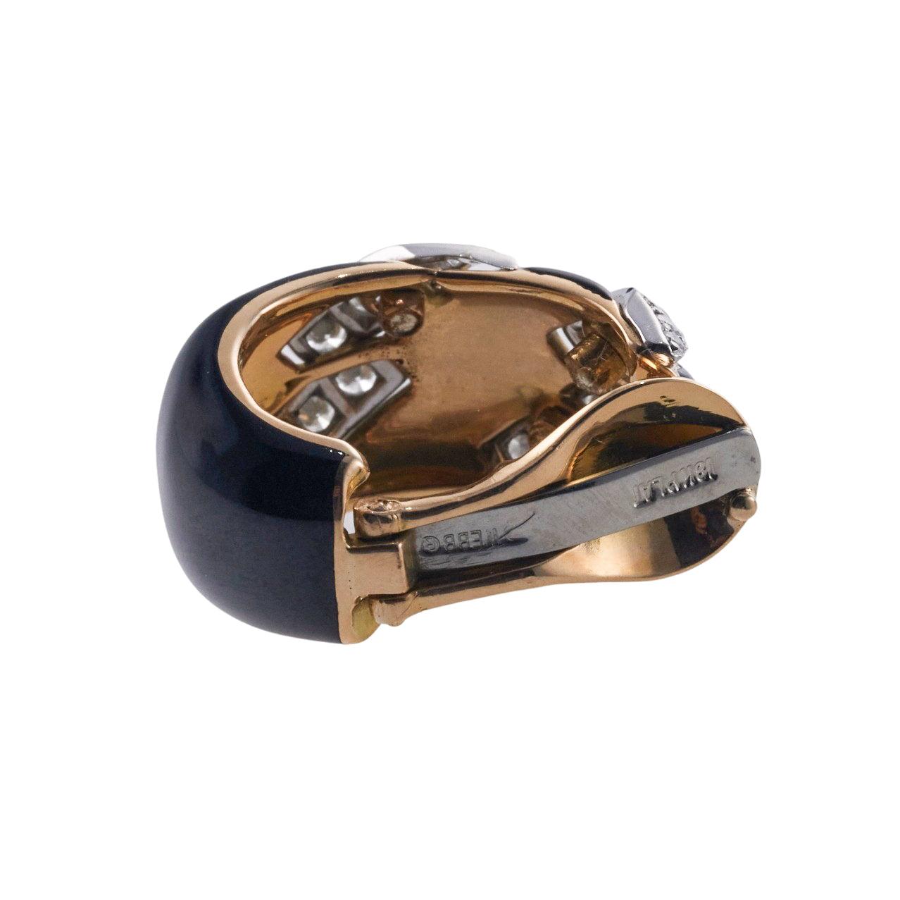 David Webb Enamel Diamond Gold Platinum Hoop Earrings