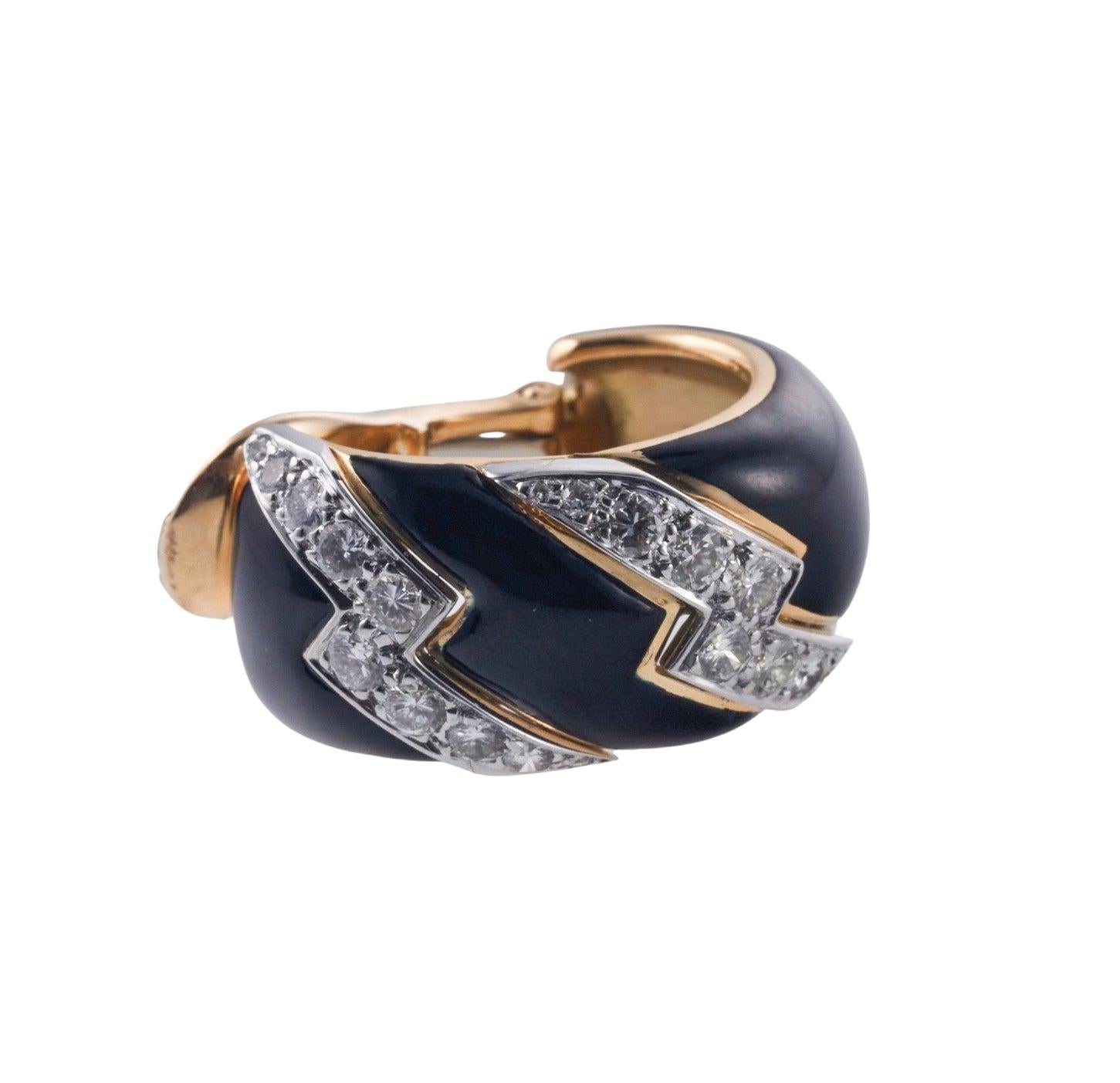 David Webb Enamel Diamond Gold Platinum Hoop Earrings