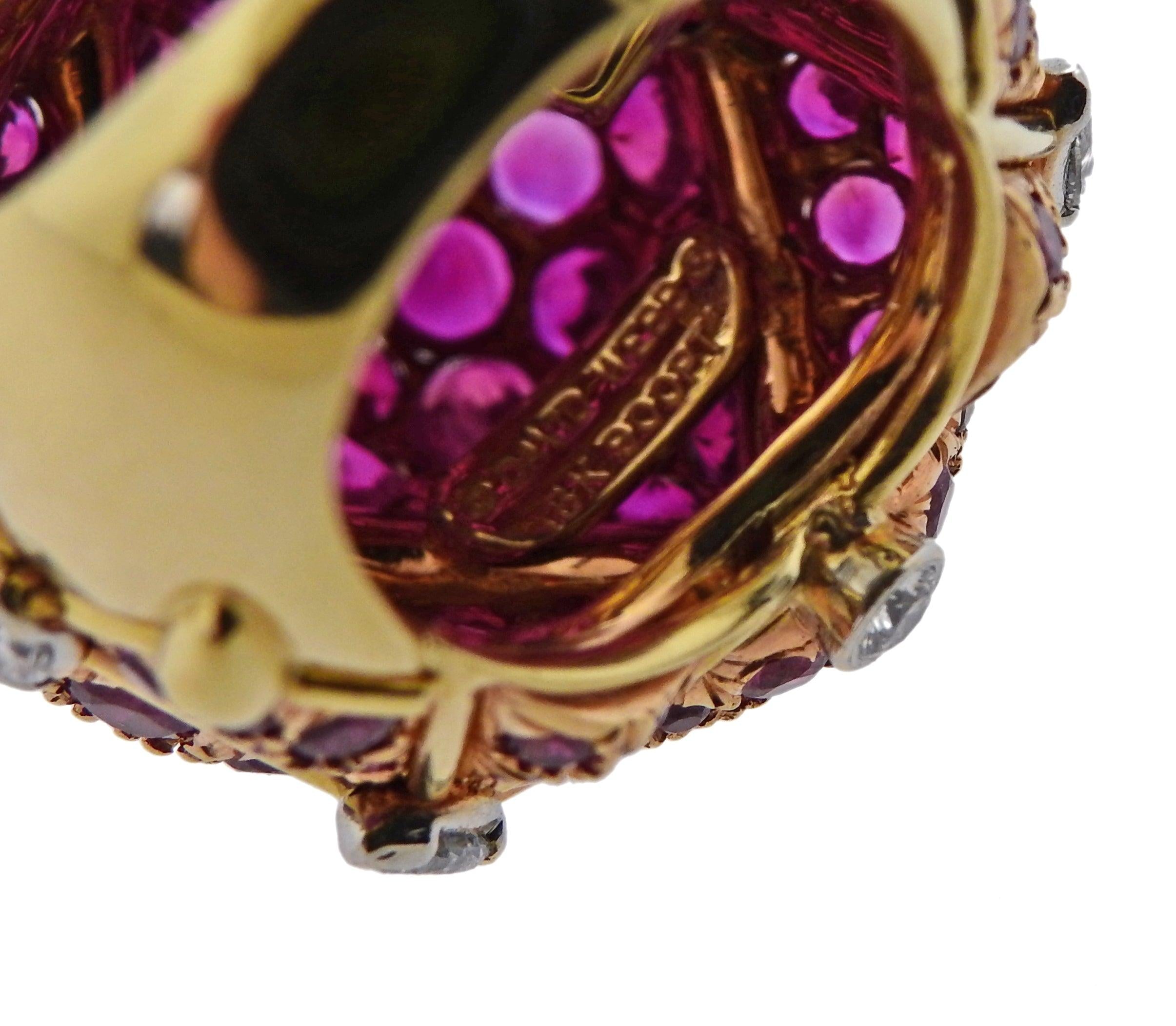 David Webb Geodesic Diamond Ruby Gold Platinum Dome Ring