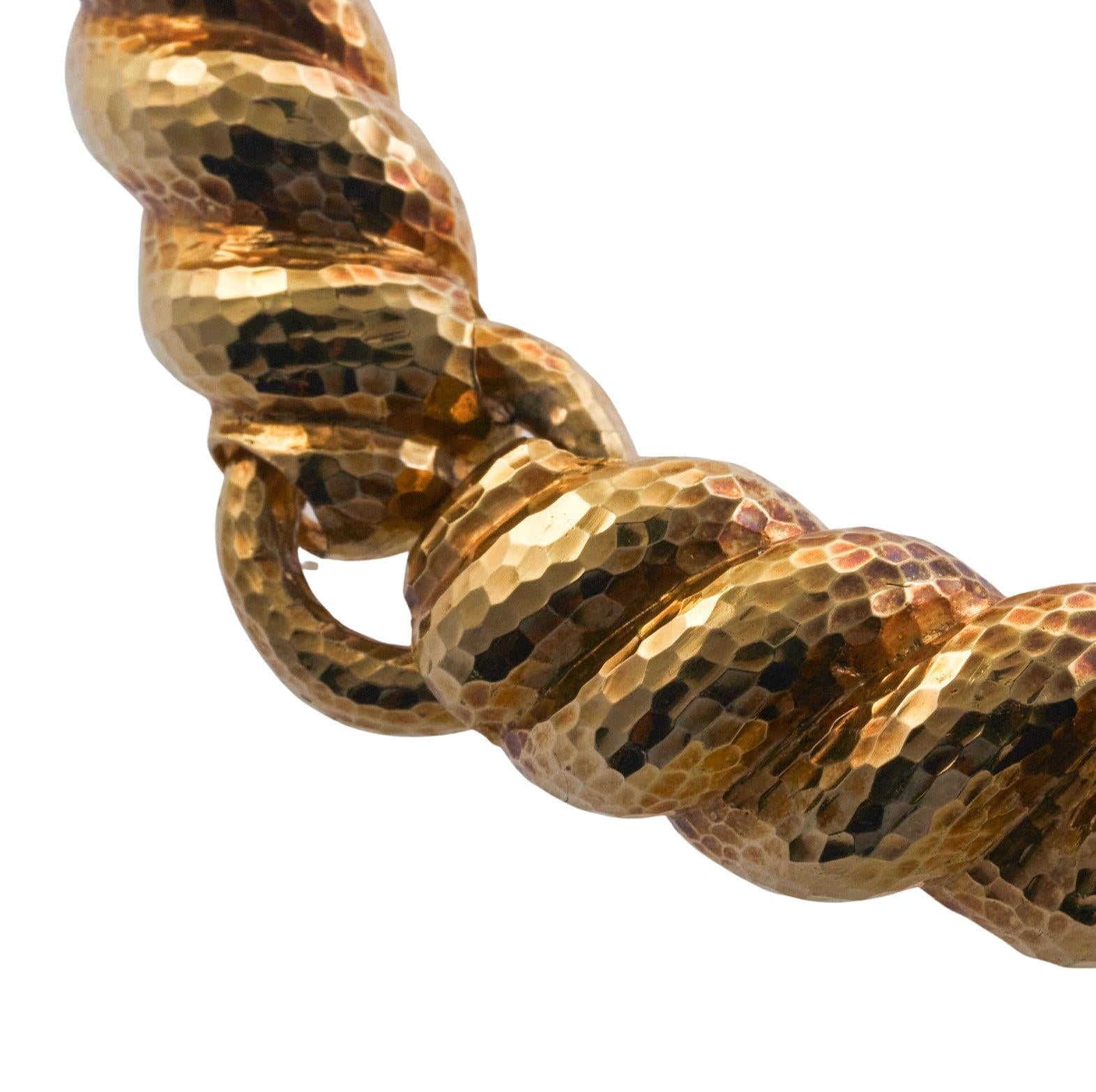 David Webb Hammered Link Gold Necklace