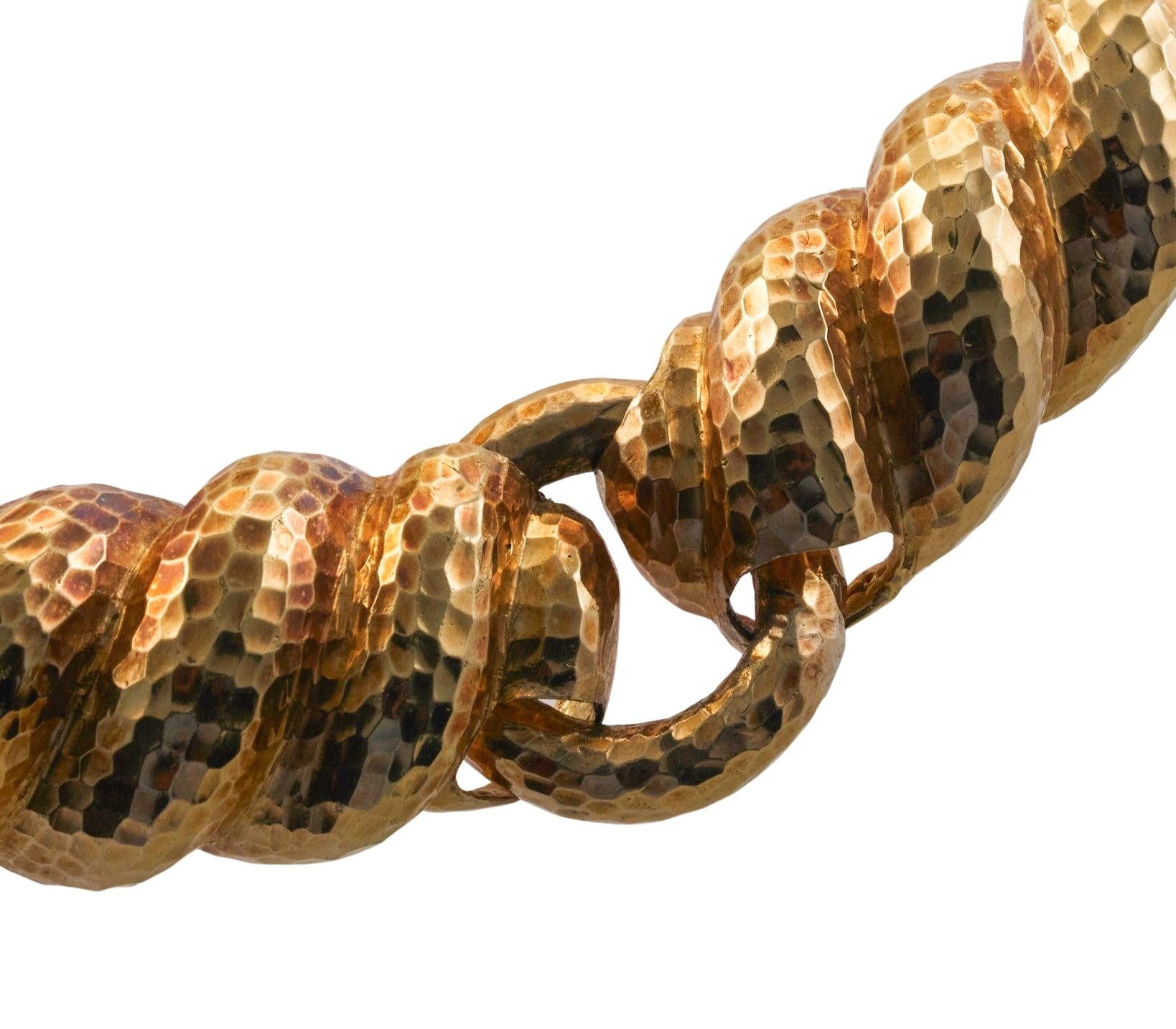 David Webb Hammered Link Gold Necklace