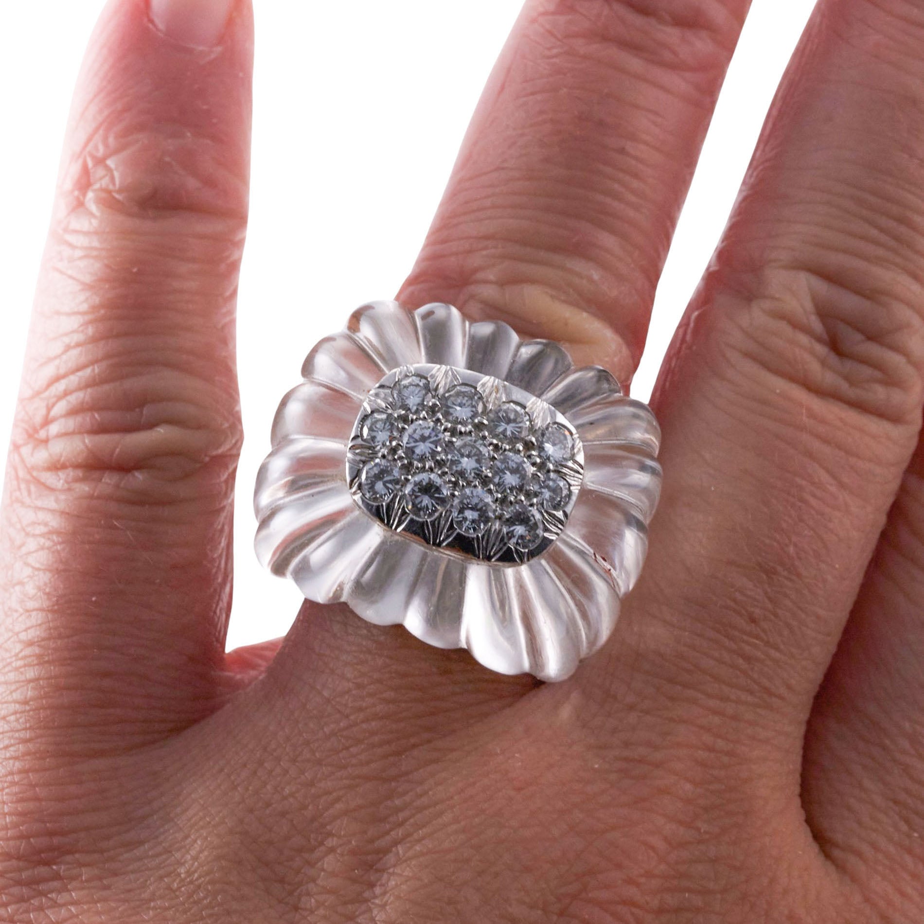 David Webb Carved Crystal Diamond Gold Platinum Ring