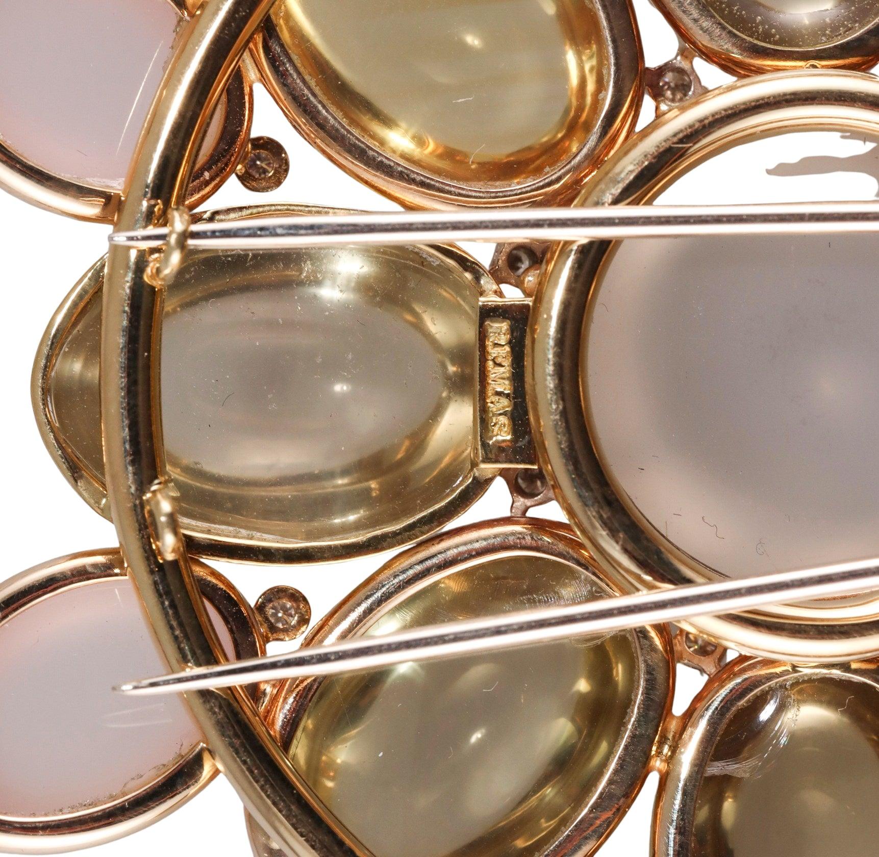 Faraone Mennella Gold Diamond Quartz Cabochon Brooch