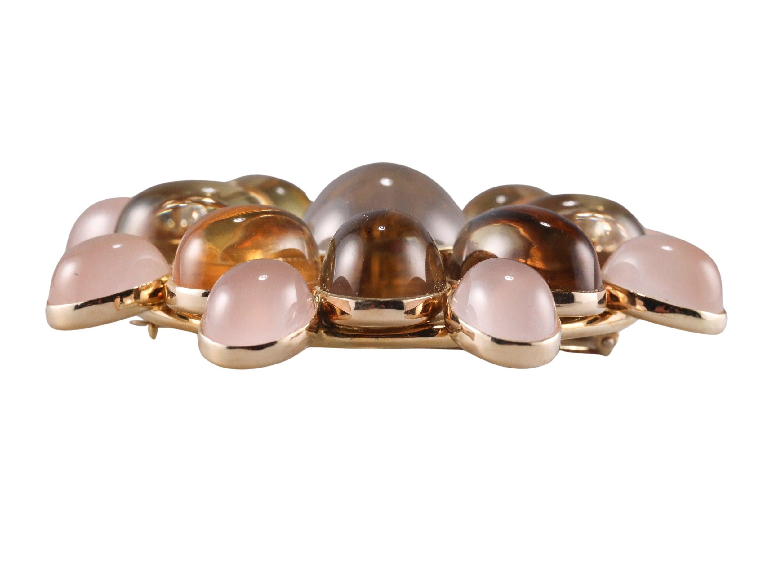 Faraone Mennella Gold Diamond Quartz Cabochon Brooch