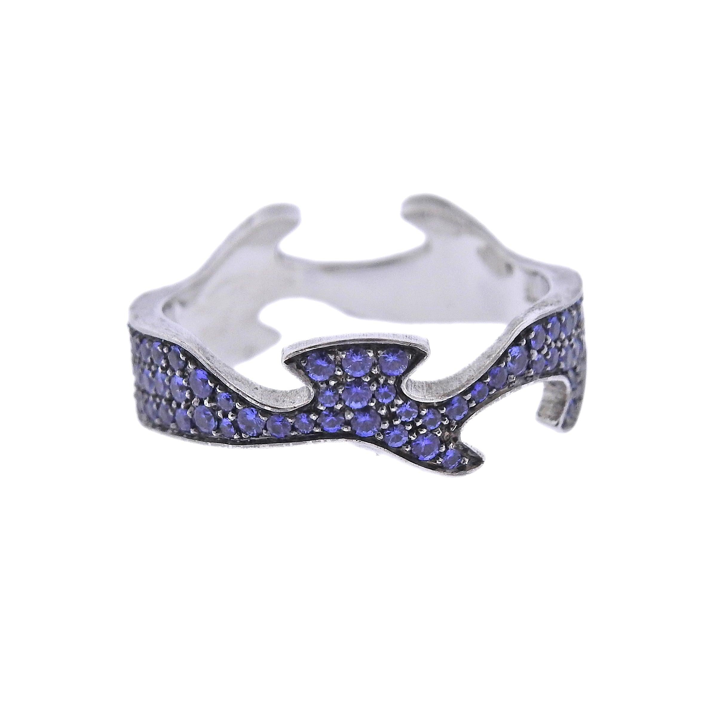 Georg Jensen Fusion Gold Blue Sapphire Centre Ring #1370