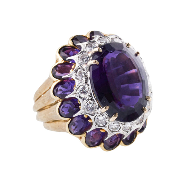 Le Triomphe 1970s Diamond Amethyst Gold Cocktail Ring