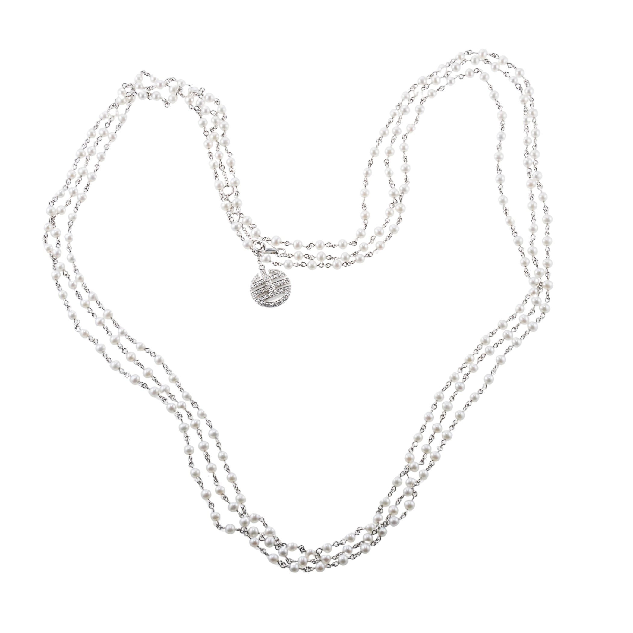 Mimi Milano 80" Diamond Pearl Gold Necklace