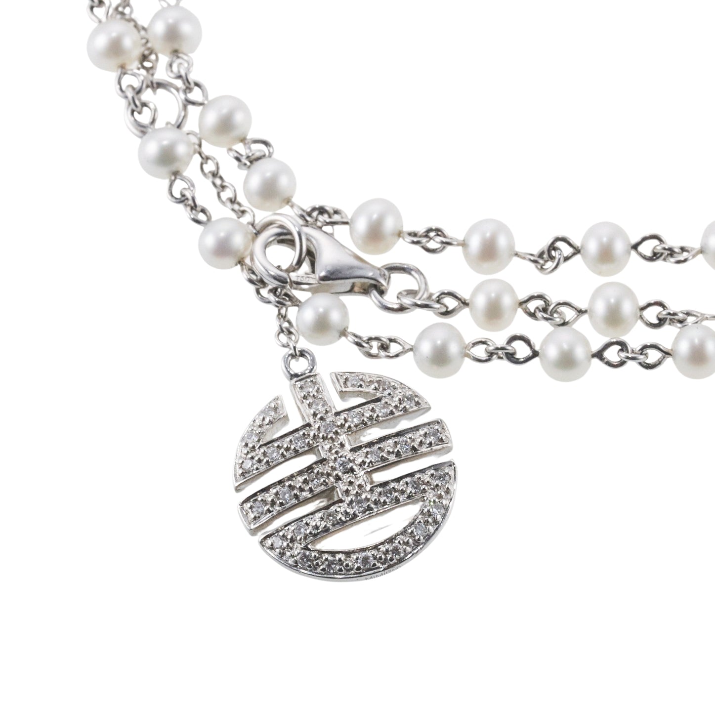 Mimi Milano 80" Diamond Pearl Gold Necklace