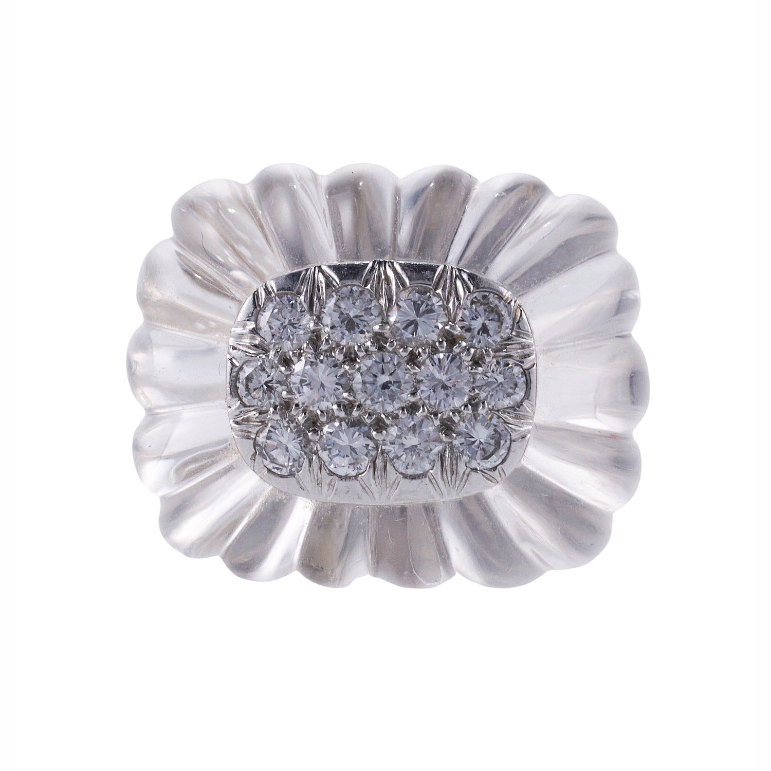 David Webb Carved Crystal Diamond Gold Platinum Ring